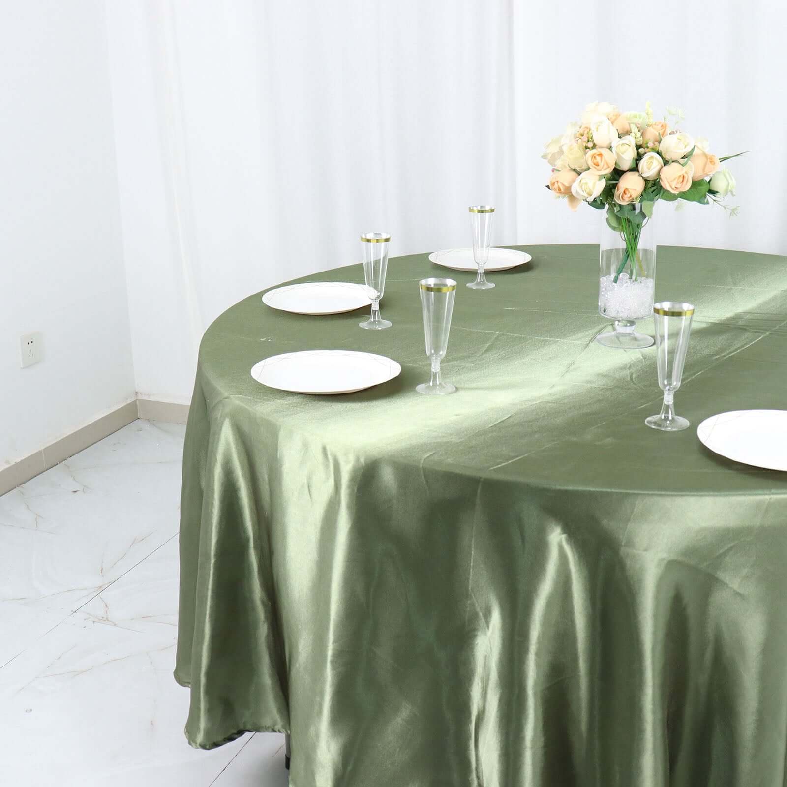 Satin 108 Round Tablecloth Dusty Sage Green - Smooth and Lustrous Table Cover