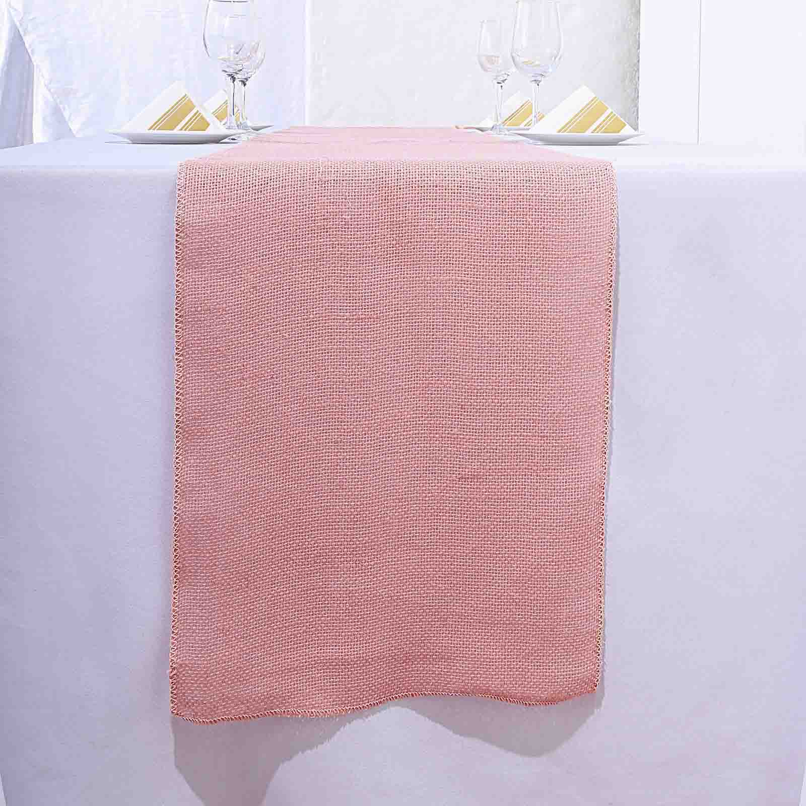 Burlap Jute 14x108 Table Runner Dusty Rose - Rustic Boho Chic Tabletop Decor