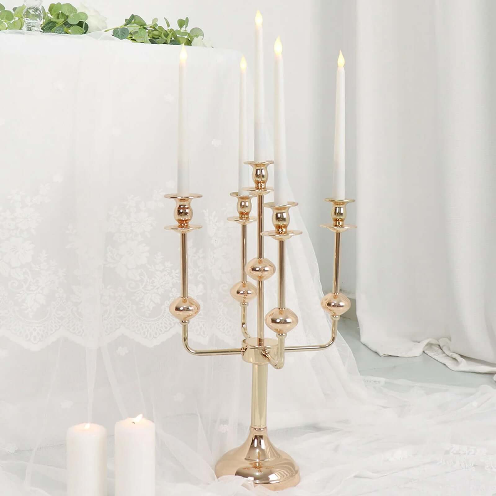 5-Arm Taper Candelabra Wedding Candle Holder Gold Metal Table Display - Perfect for Events 20