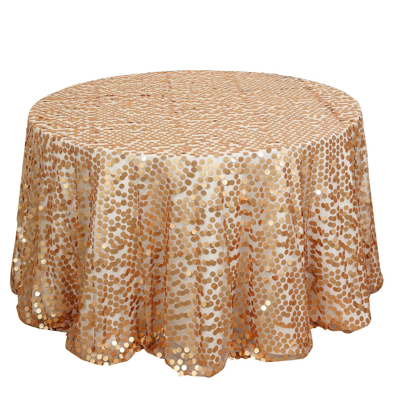 Sequin 120 Round Tablecloth Matte Champagne - Seamless Big Payette Table Cover