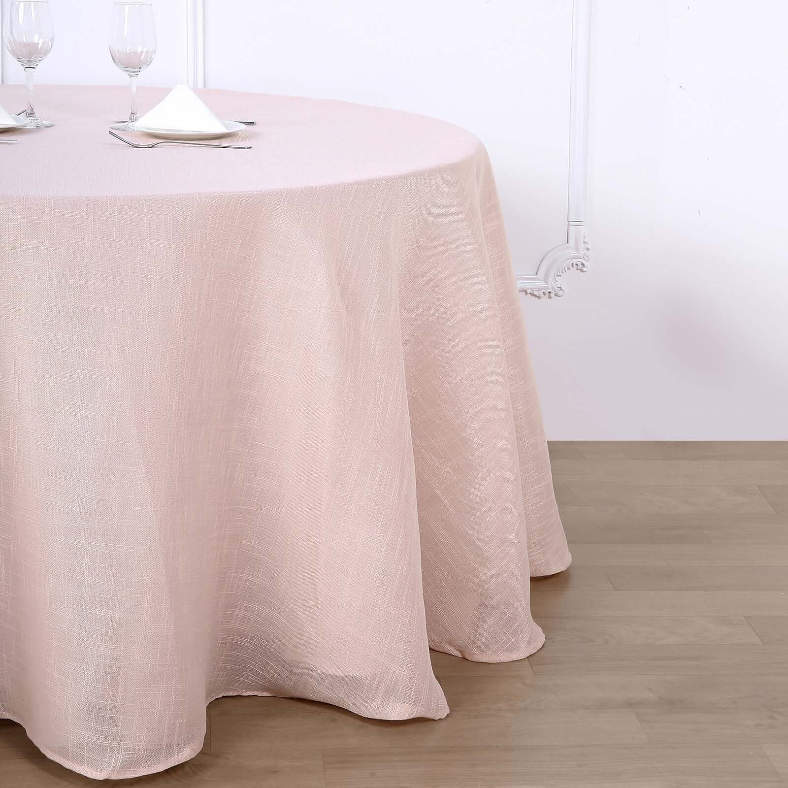 Faux Linen 108 Round Tablecloth Blush - Slubby Textured & Wrinkle Resistant Table Cover