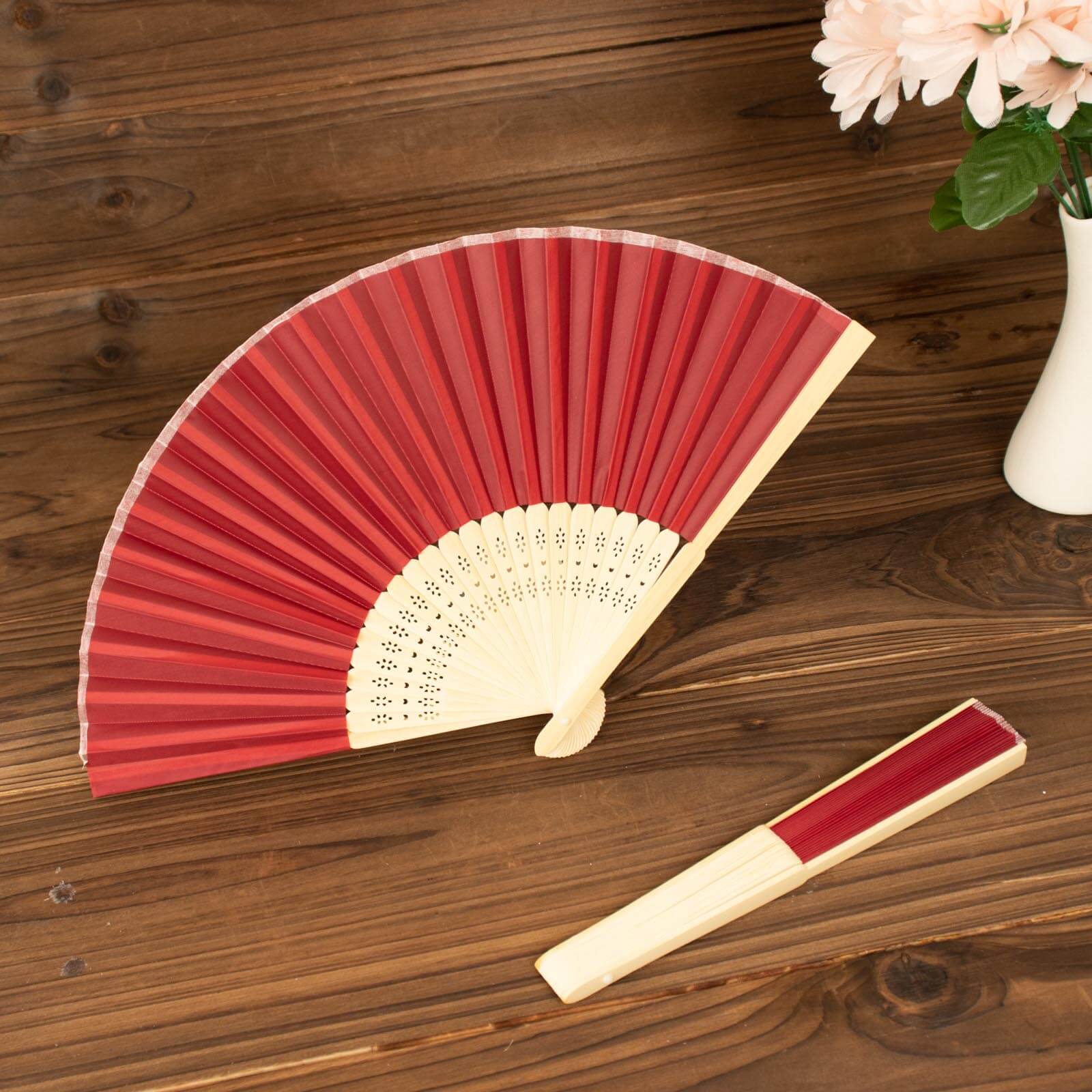 5 Pack Red Asian Silk Folding Fans Party Favors, Oriental Folding Fan Favors