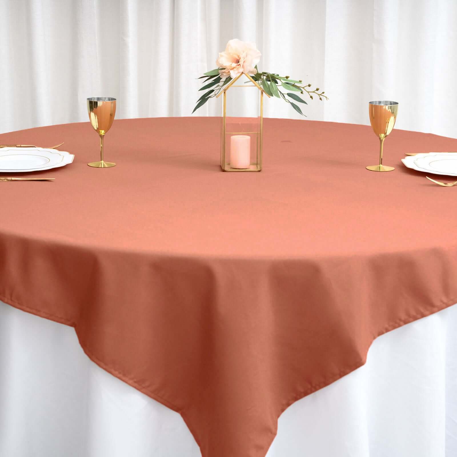 Polyester Square 70x70 Tablecloth Terracotta (Rust) - Wrinkle-Resistant & Durable Table Cover