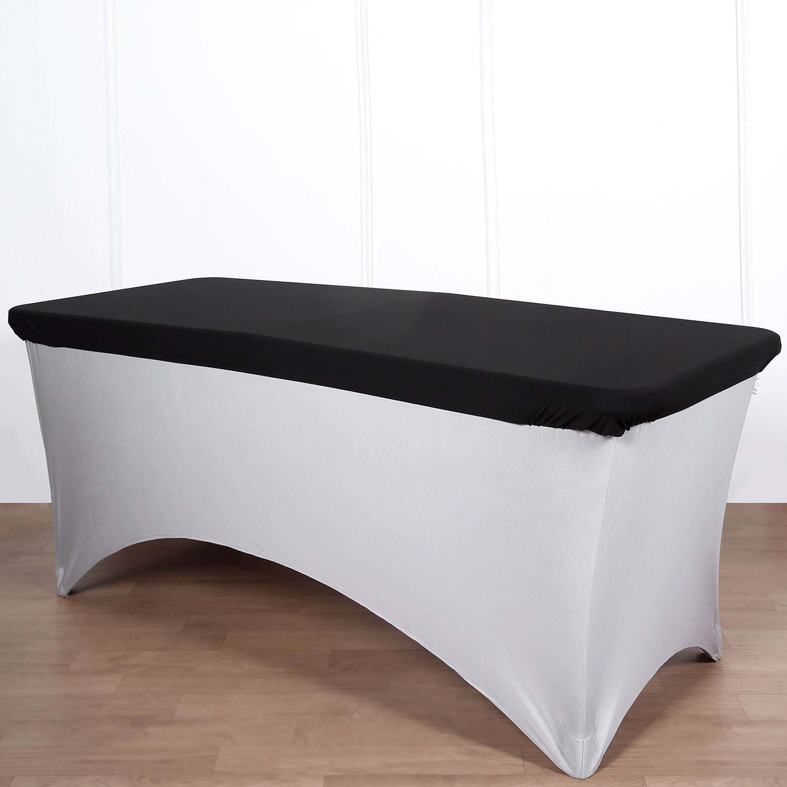 Stretch Spandex 72x30 Rectangle Tablecloth Top Cover Black - Durable Fitted Table Topper Cap