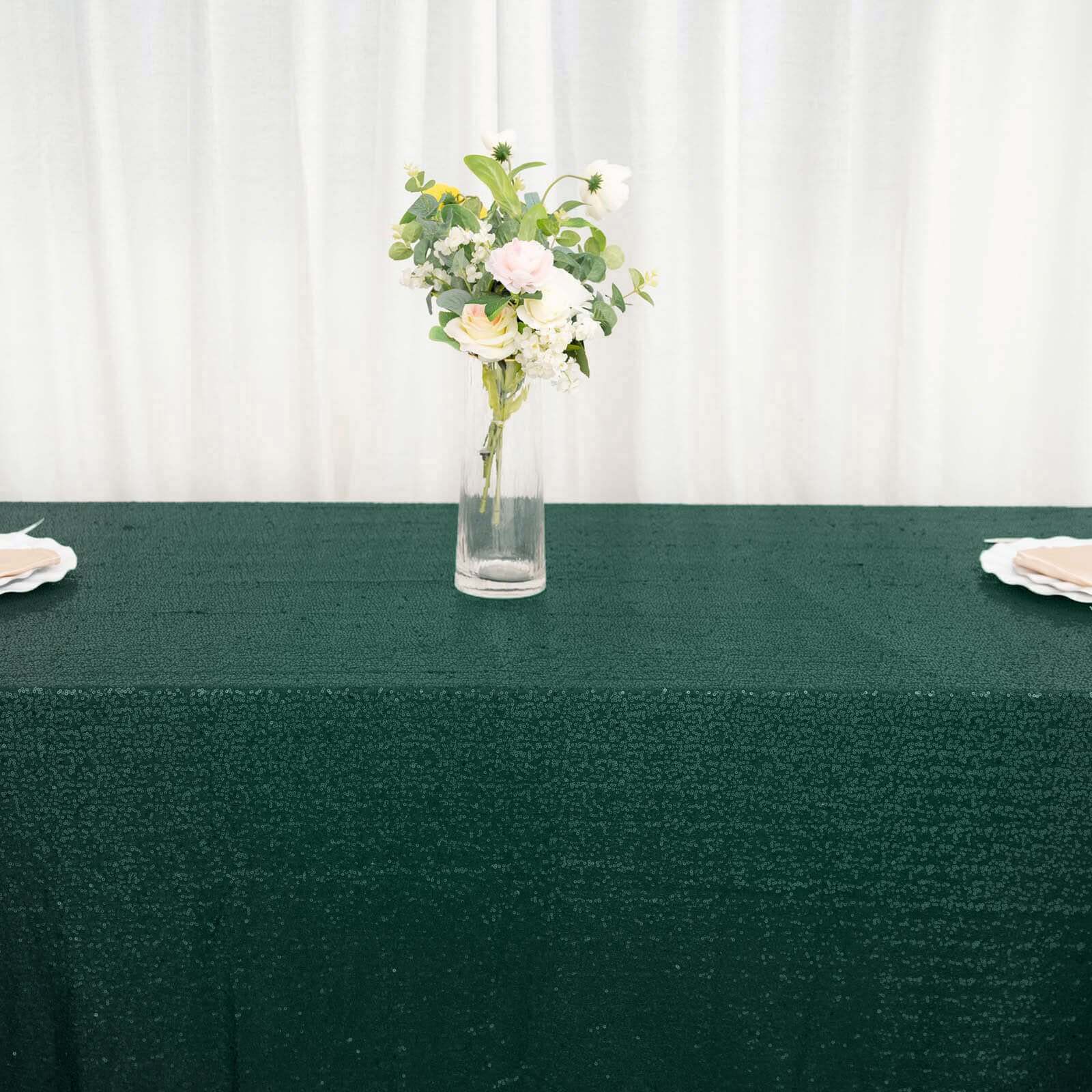 Sequin 90x132 Rectangle Tablecloth Hunter Emerald Green - Seamless Sparkly Table Cover