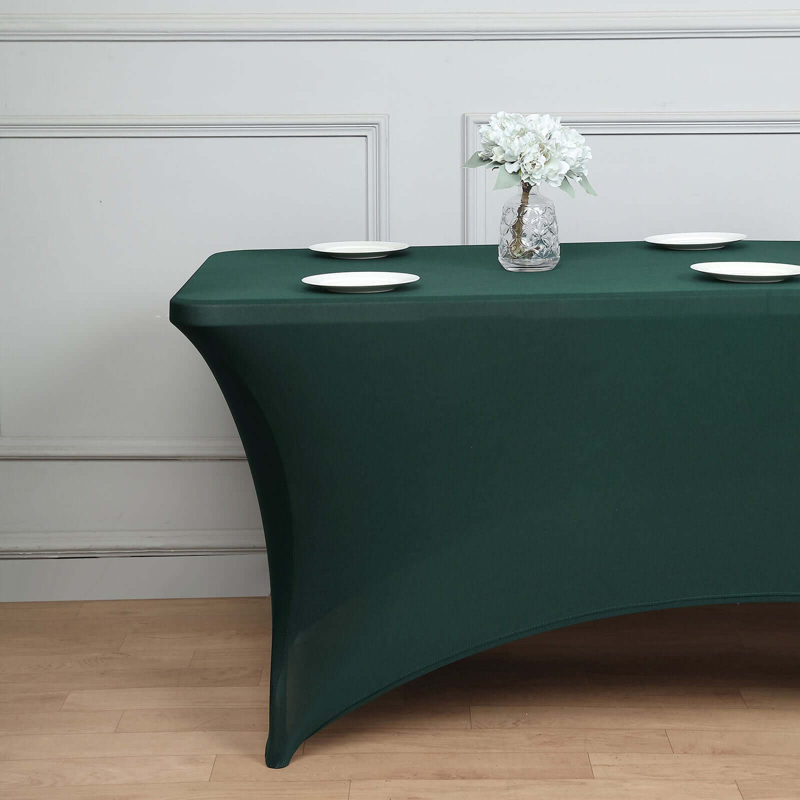 Stretch Spandex 6ft Rectangle Tablecloth Hunter Emerald Green - Durable Form-Fitting Table Cover