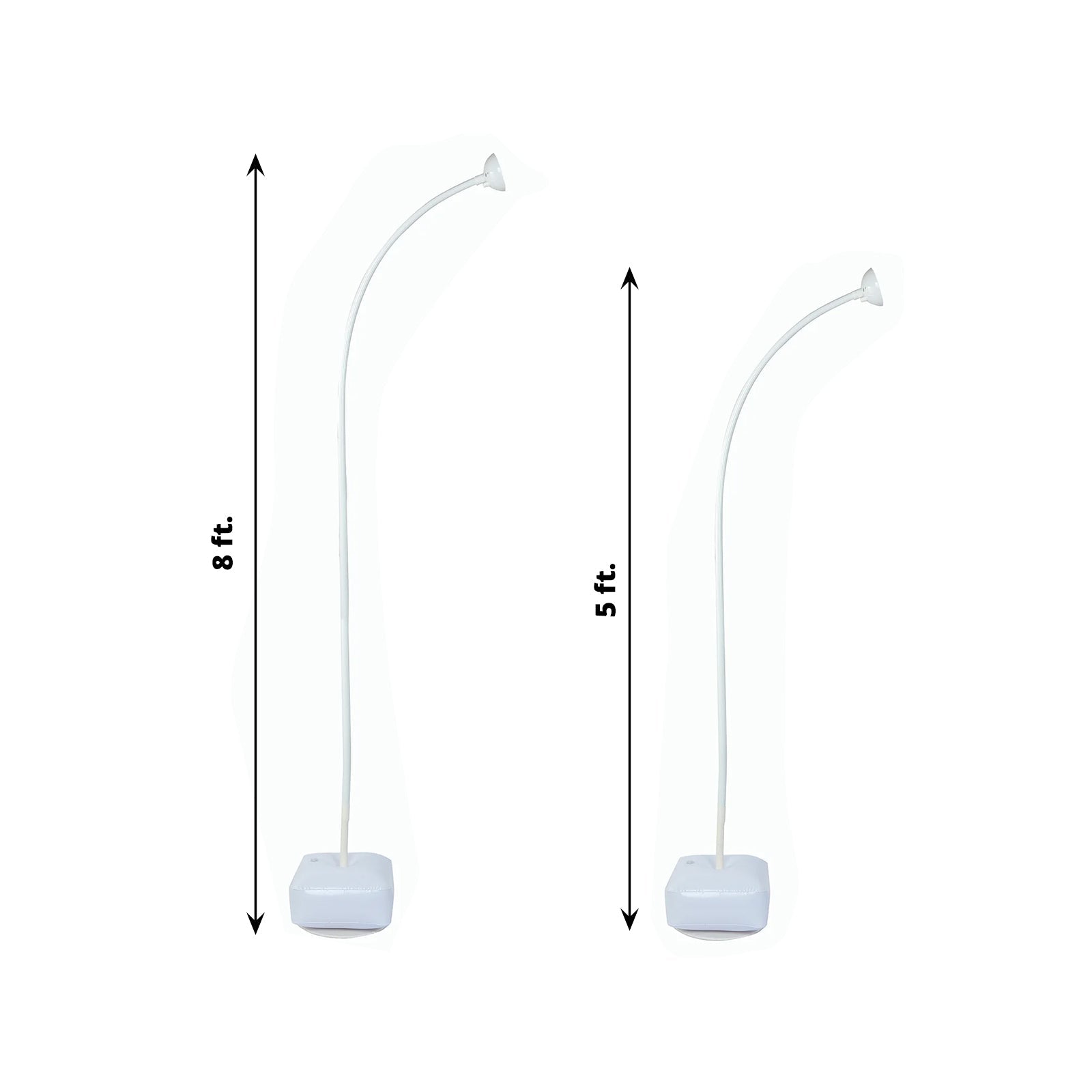 Set of 2 Free Bending White Balloon Column Stand Kit, Half Arch Balloon Tower Stands with Water Fillable Base, Hand Air Pump and Clips - 8ft,5ft