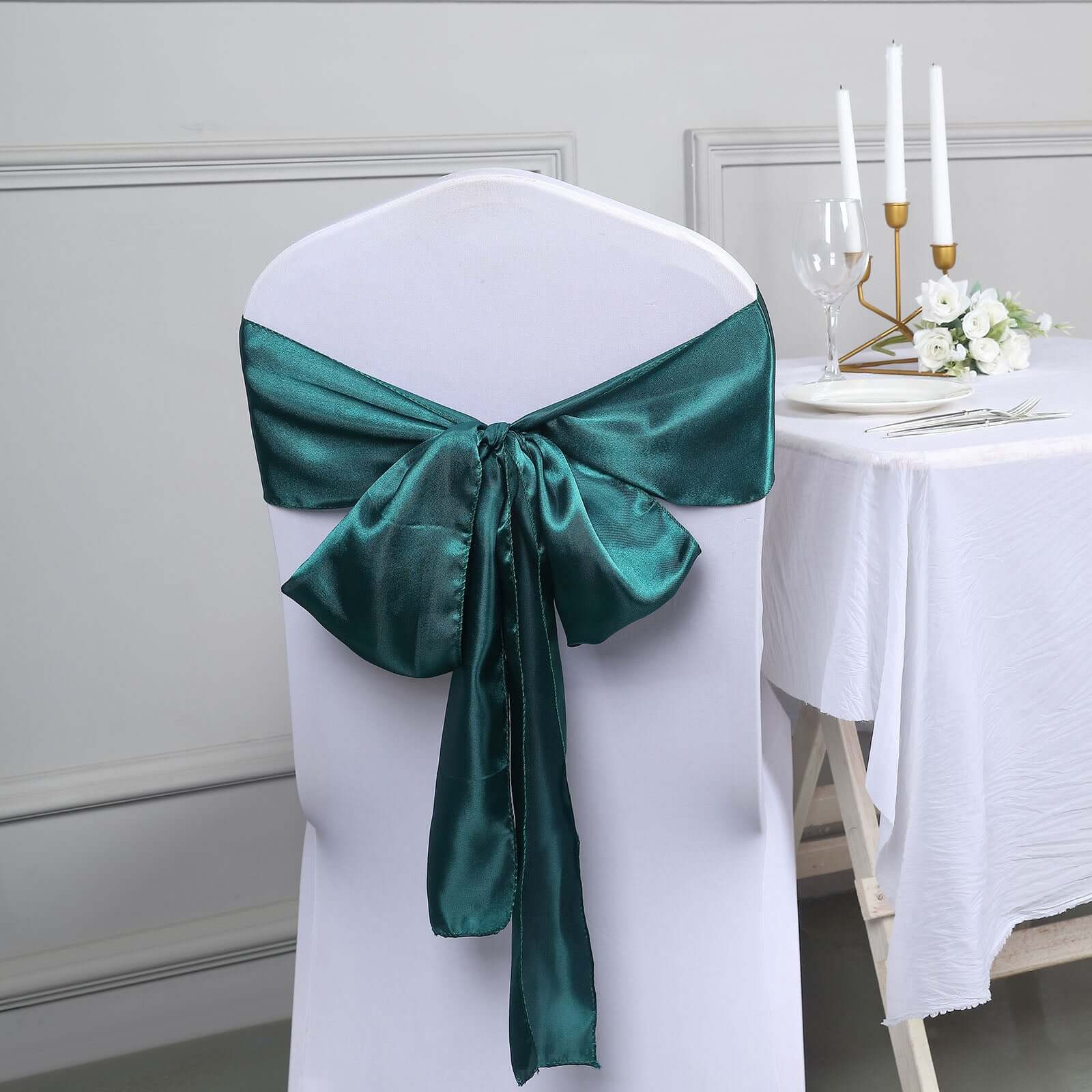 5 Pack Satin Chair Sashes Peacock Teal - Durable Chair Bows with Shiny Finish 6x106