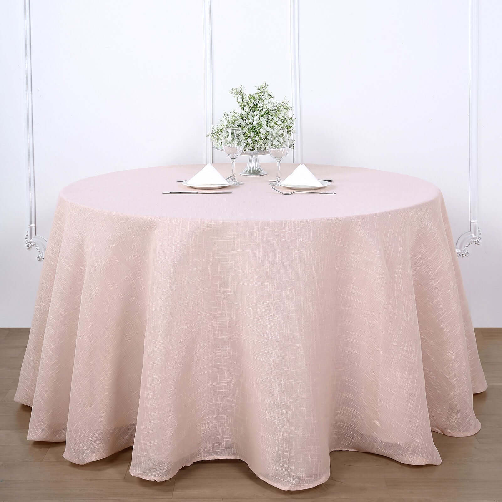 Faux Linen 108 Round Tablecloth Blush - Slubby Textured & Wrinkle Resistant Table Cover