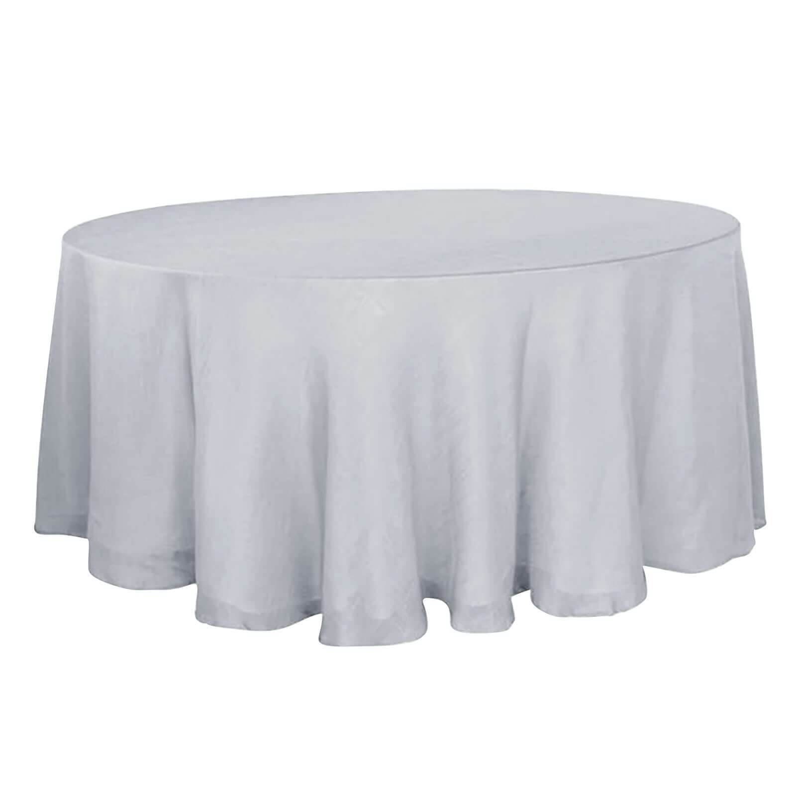 Faux Linen 120 Round Tablecloth Silver - Slubby Texture Wrinkle-Resistant Seamless Table Cover