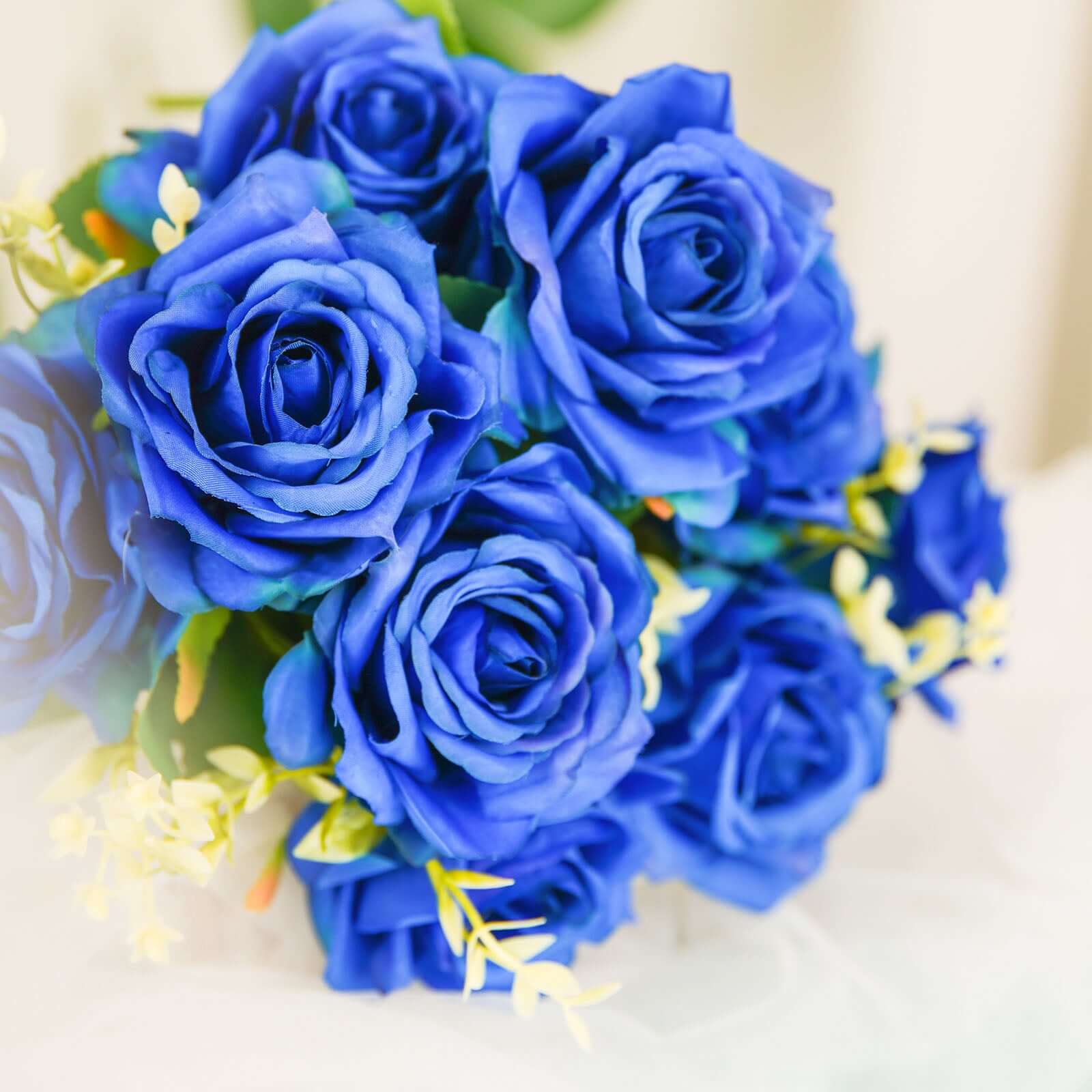 2 Bushes 18 Real Touch Royal Blue Artificial Rose Flower Bouquet, Silk Long Stem Flower Arrangements