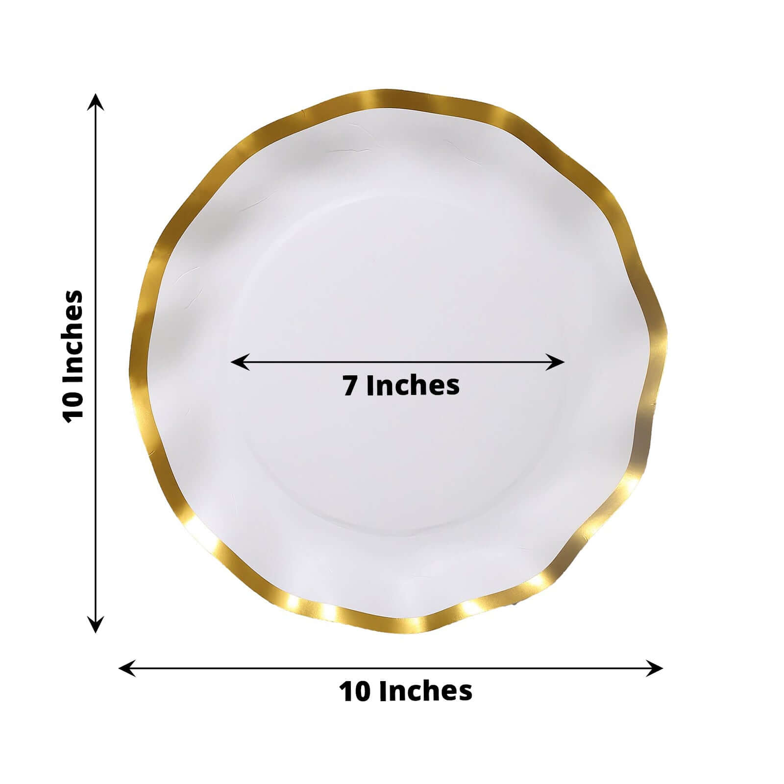 25-Pack Paper Round Dinner Plates 10 Matte White with Gold Wavy Rim - Disposable 350GSM Party Plates for Banquets & Upscale Gatherings