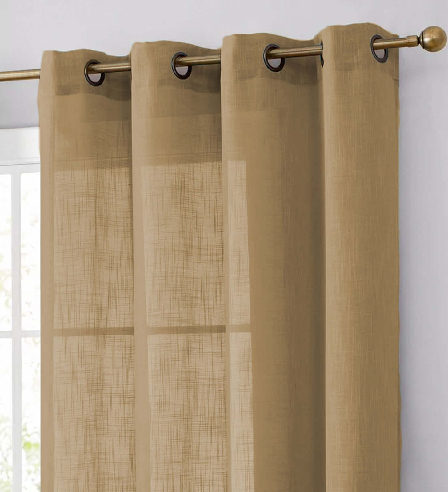 2 Pack Handmade Natural Faux Linen Curtains 52x64, Curtain Panels With Chrome Grommets