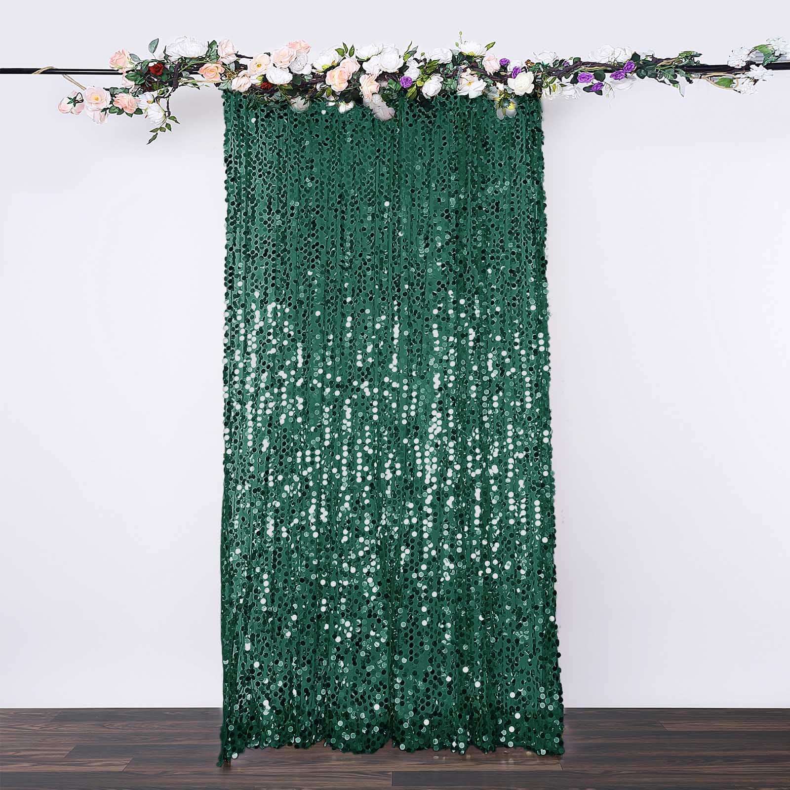 8ftx8ft Hunter Emerald Green Big Payette Sequin Event Curtain Drapes, Backdrop Event Panel