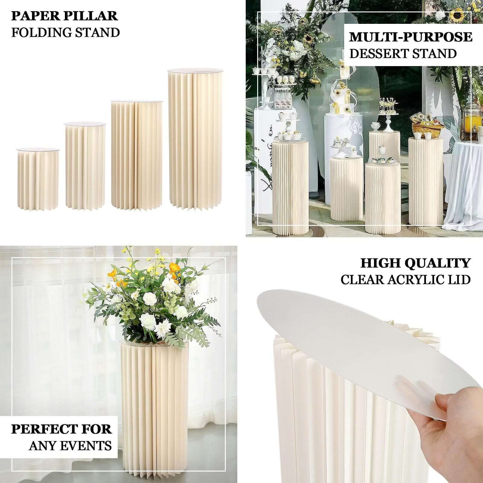 24 Ivory Cylinder Display Column Stand, Pillar Pedestal Stand With Top Plate