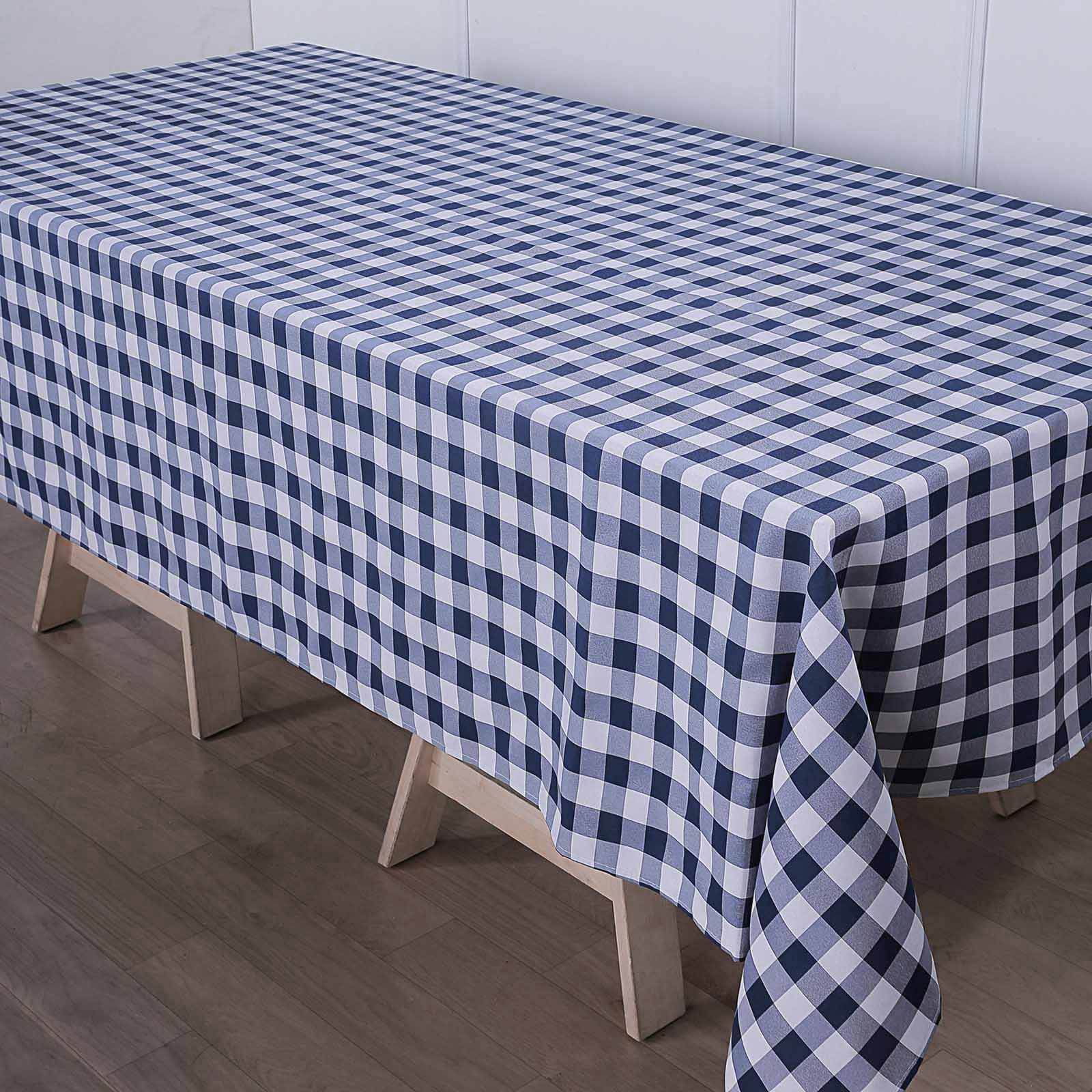 Polyester 60x126 Rectangle Tablecloth White/Navy Blue - Buffalo Plaid Checkered Table Cover