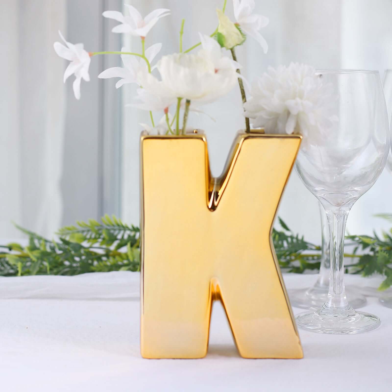 Shiny Ceramic Vase Letter K Gold Plated - Chic Bud Planter Pot for Events & Decor 6