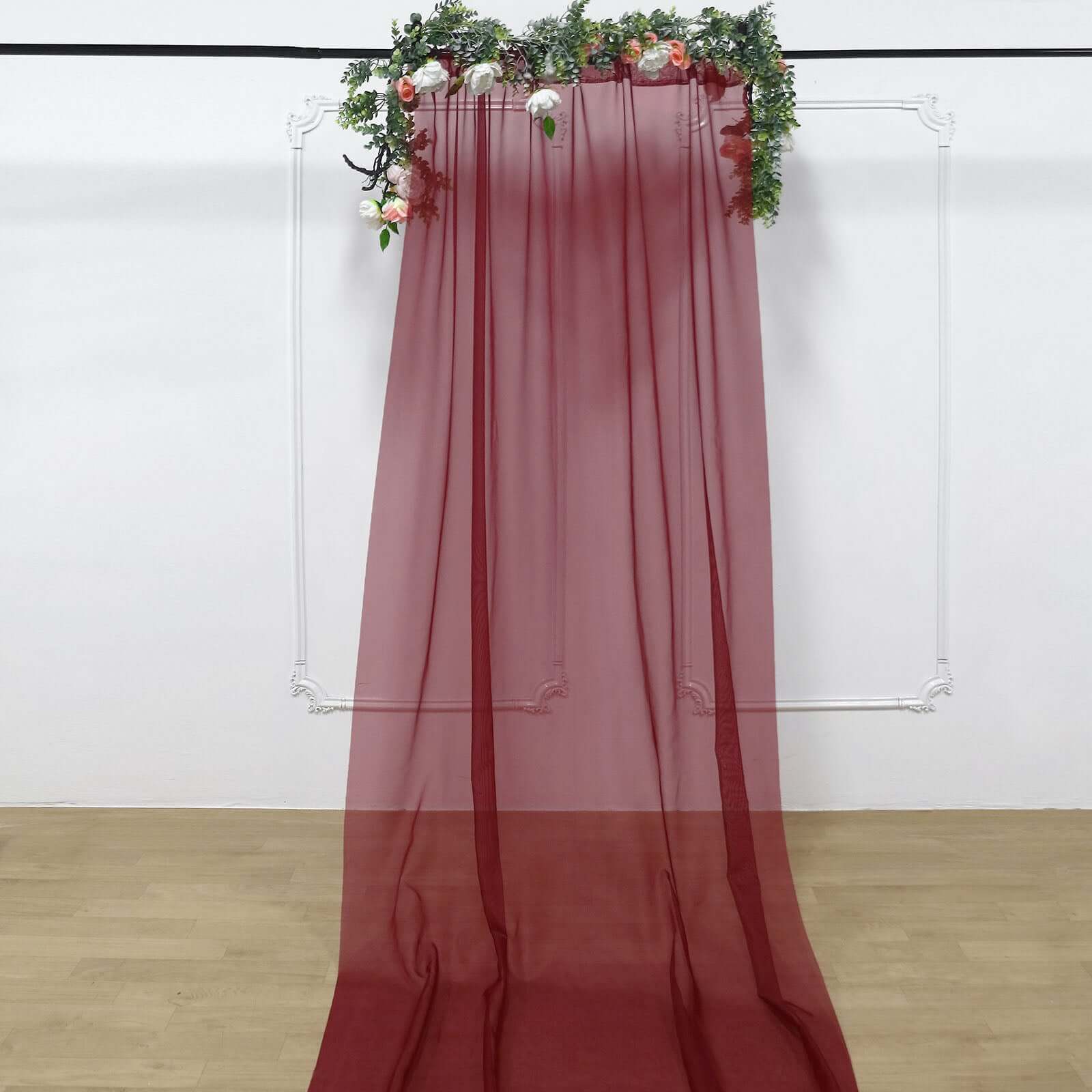 5ftx14ft Premium Burgundy Chiffon Curtain Panel, Durable Flame Resistant Backdrop Ceiling Drapery With Rod Pocket