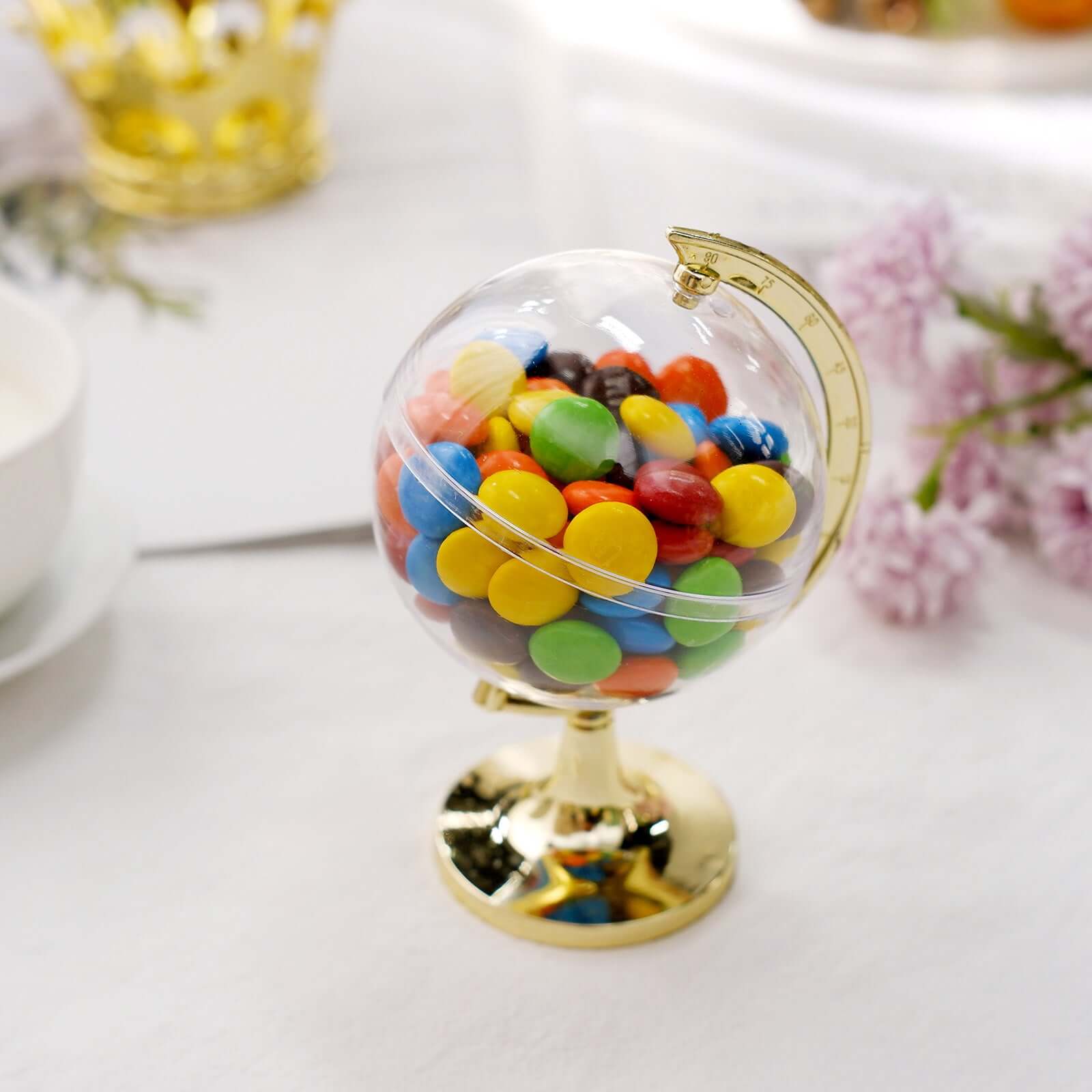 12-Pack Fillable Mini Globe Candy Container Clear Gold - Stylish Candy Treat Favor Containers 4.5