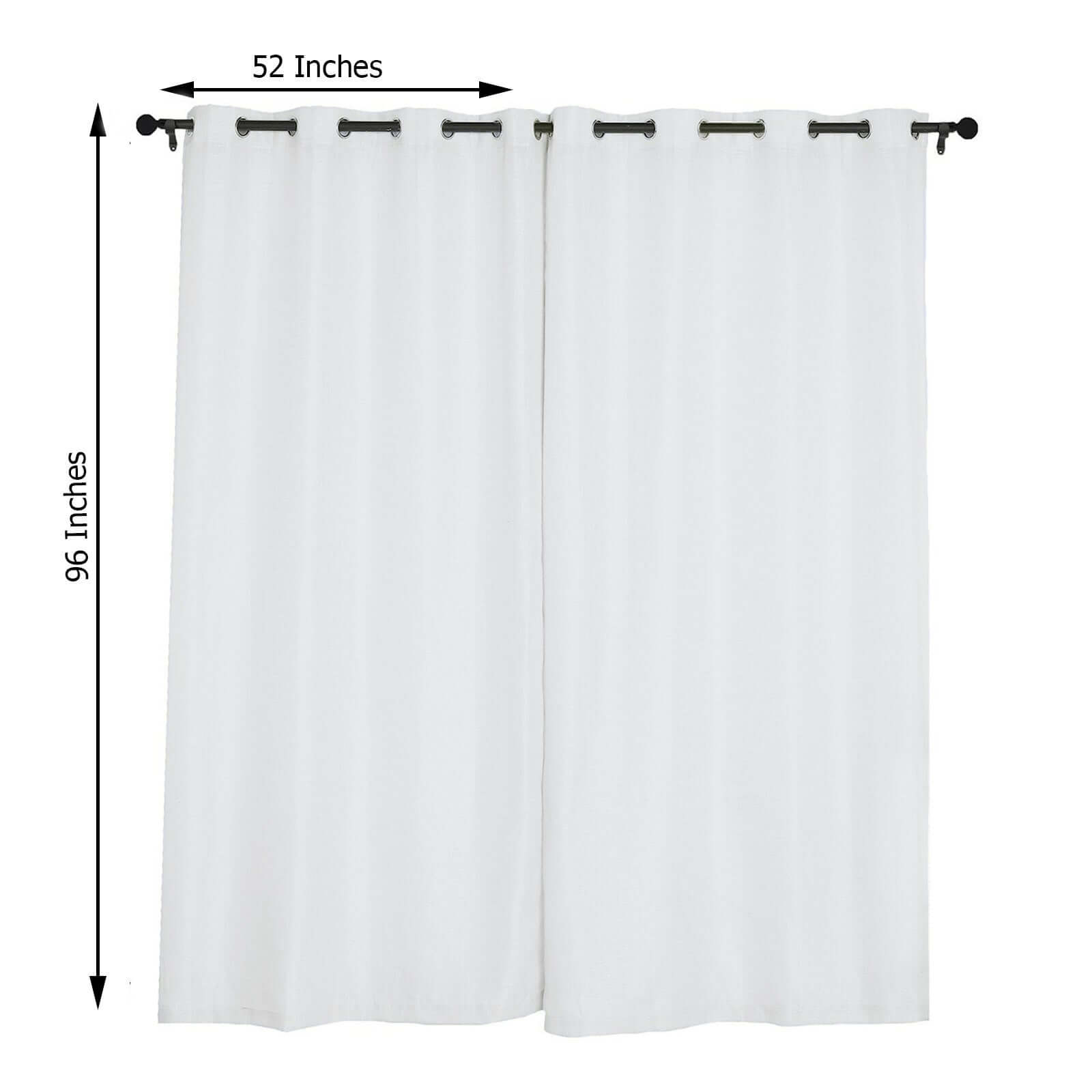 2 Pack Handmade White Faux Linen Curtains 52x96, Curtain Panels With Chrome Grommets