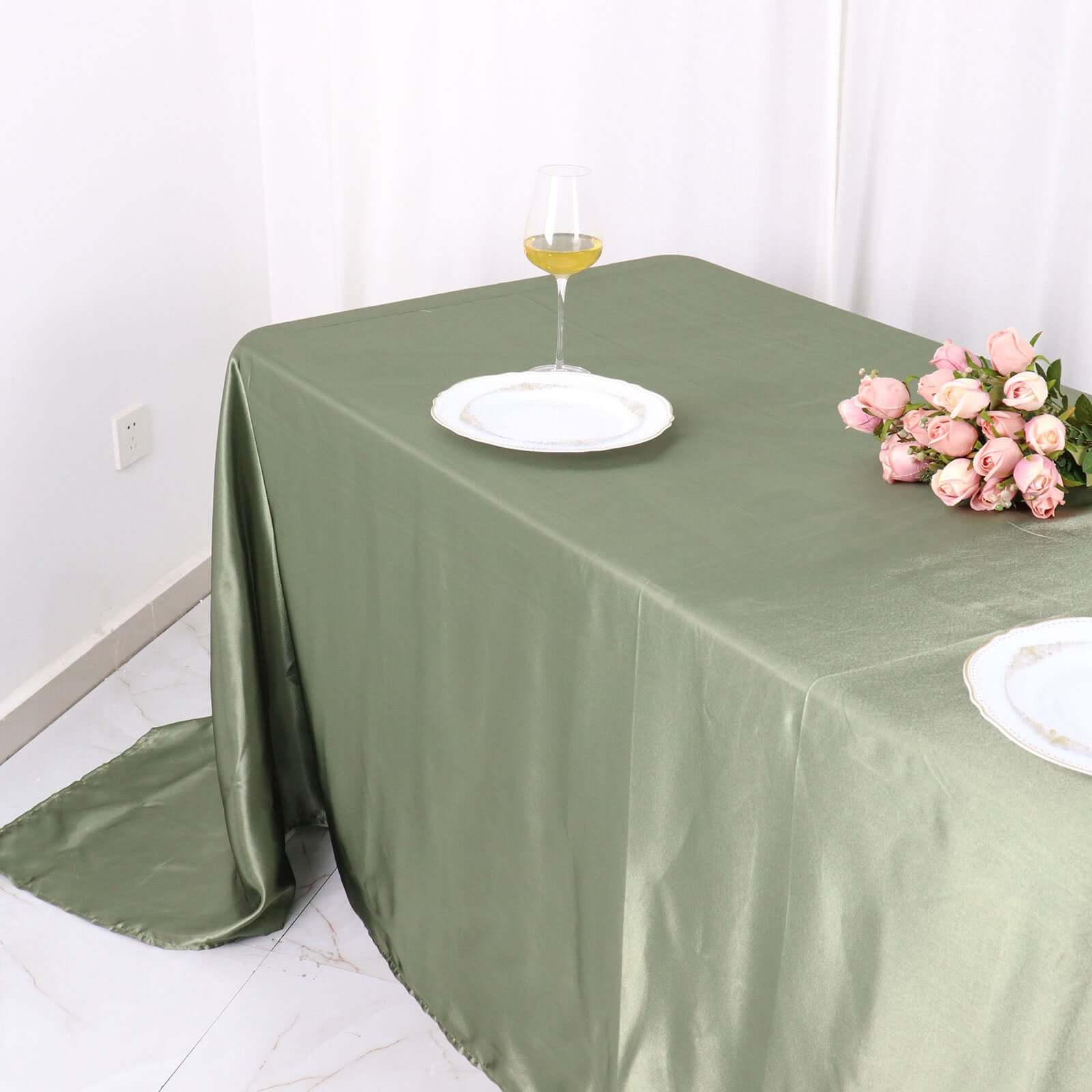 Satin Rectangular 90x132 Tablecloth Dusty Sage Green Satin - Seamless Table Cover