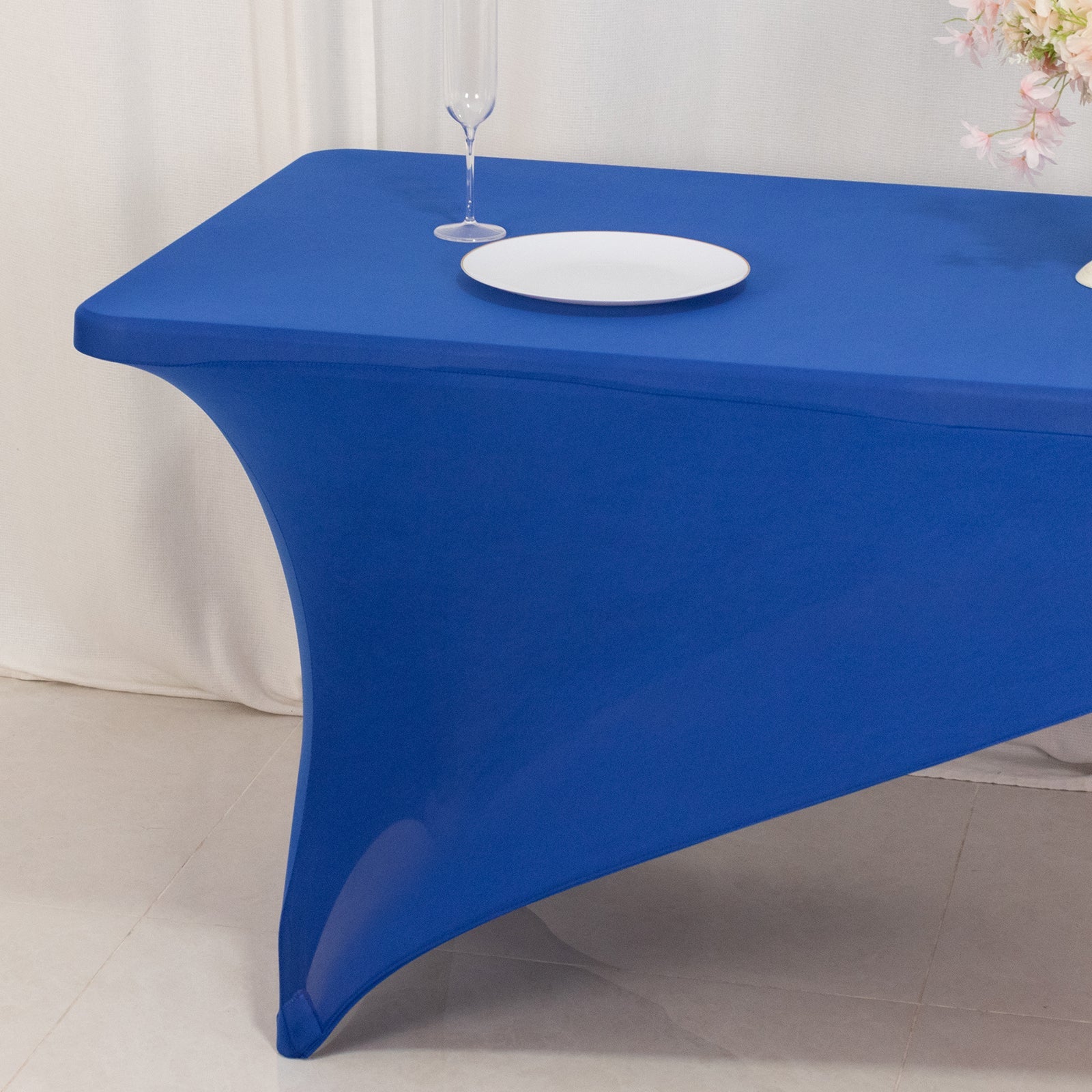 Stretch Spandex 72x30 Rectangle Table Cover Royal Blue/Red Cross Over Design - Two-Piece Fitted Tablecloth with Elastic Foot Pockets