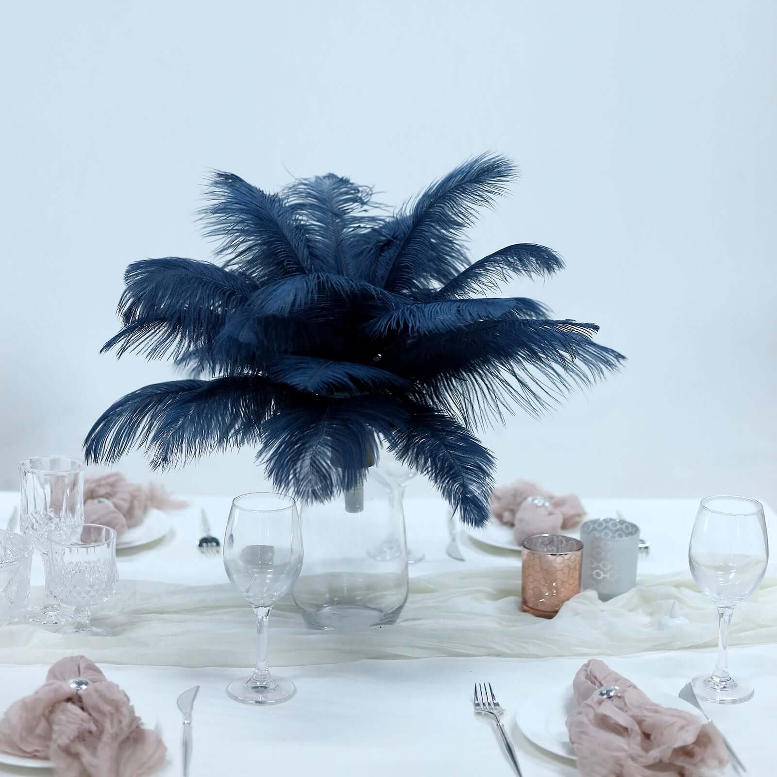 12 Pack 13-15 Navy Blue Natural Plume Real Ostrich Feathers, DIY Centerpiece Fillers