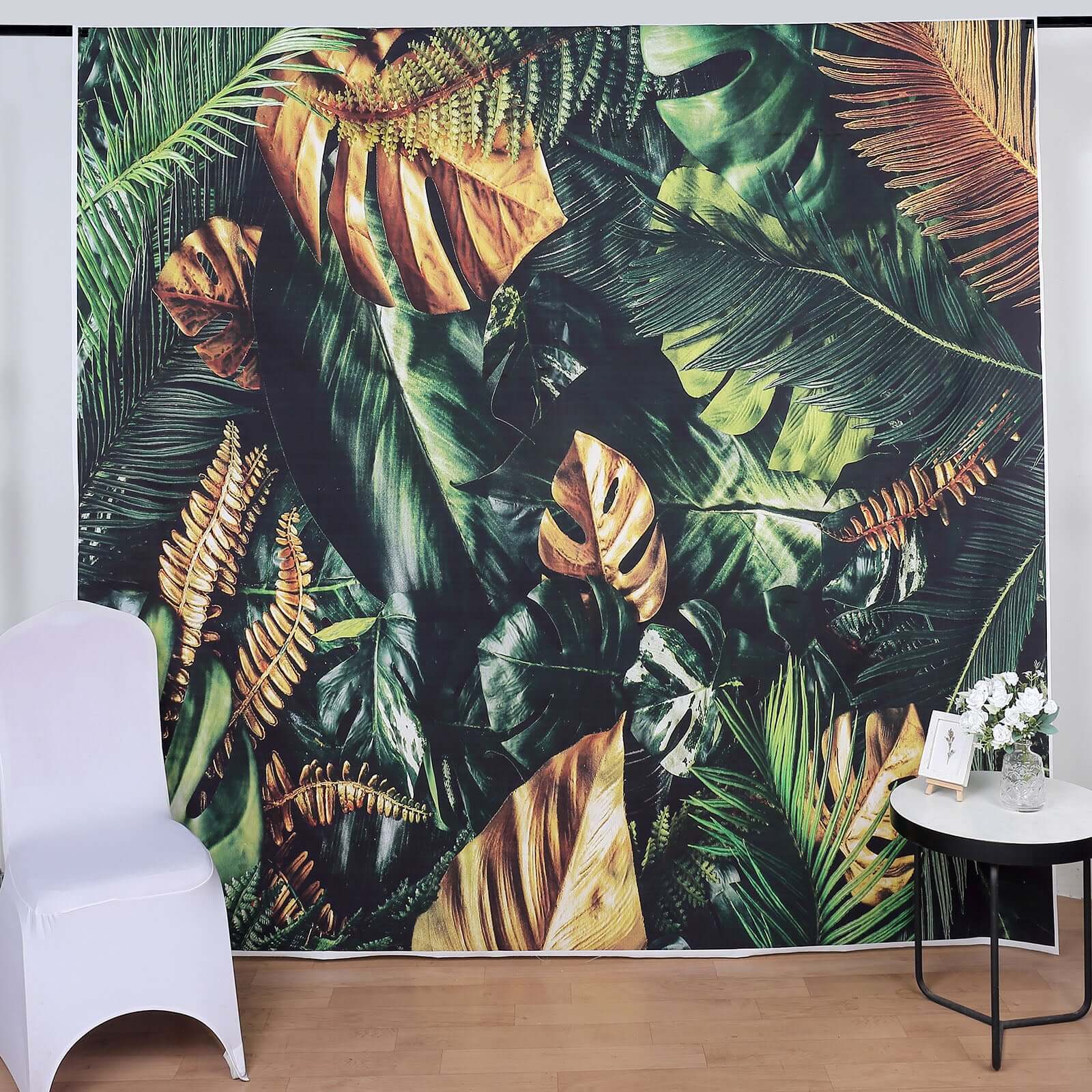 8ftx8ft Green Gold Tropical Jungle Safari Leaf Print Vinyl Backdrop