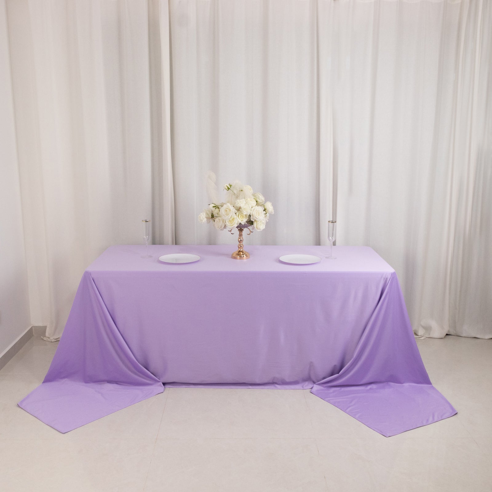 Premium Scuba Rectangular 90x156 Tablecloth Lavender Lilac - Wrinkle Free, Stain Resistant & Seamless Table Cover