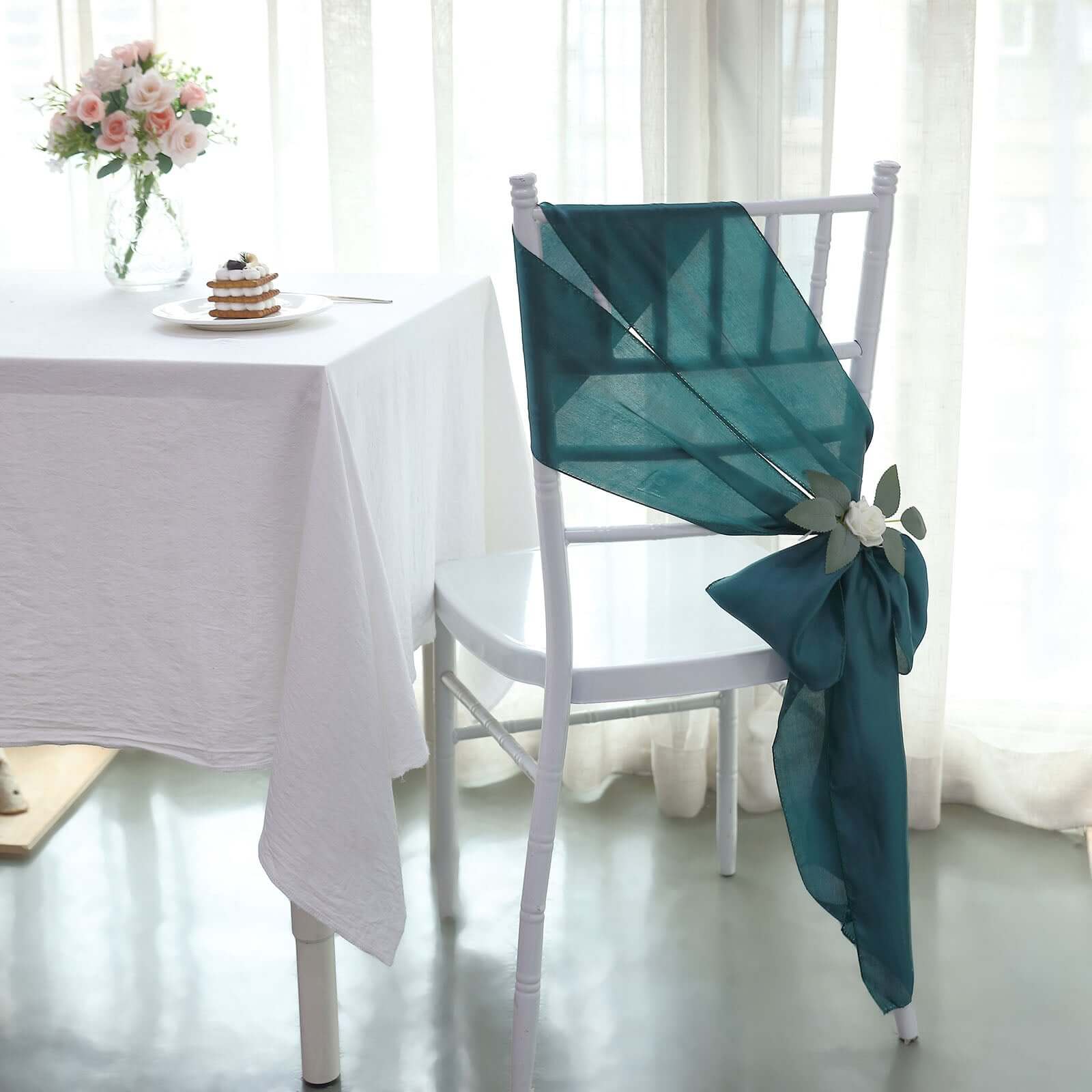 5 Pack Satin Chair Sashes Peacock Teal - Durable Chair Bows with Shiny Finish 6x106