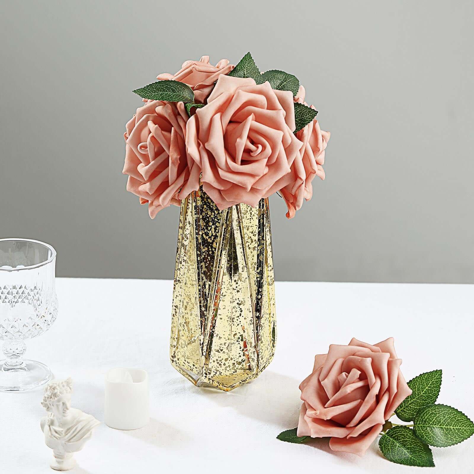 24 Roses 5 Dusty Rose Artificial Foam Flowers With Stem Wire and Leaves