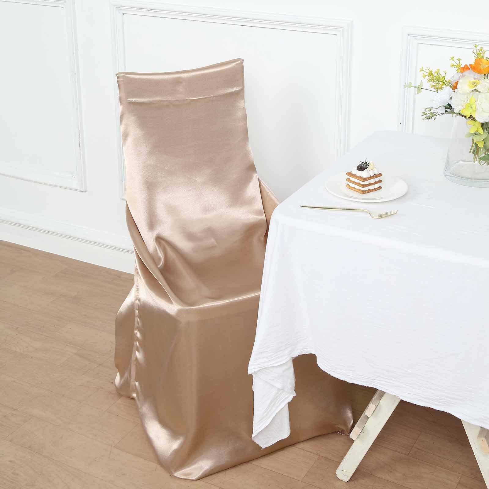 Satin Chair Cover Self-Tie Universal Design Nude - Durable Slip-On Cover for Folding, Dining, Banquet & Standard Chairs