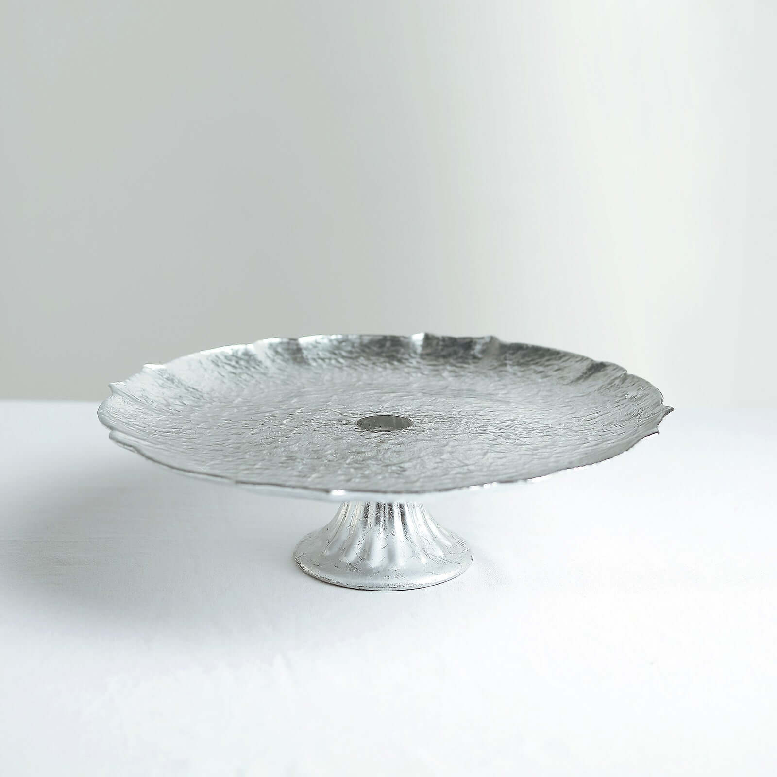 Glass Pedestal Cake Stand Scalloped Edge Design Silver - Cupcake Holder and Dessert Display Plate 14