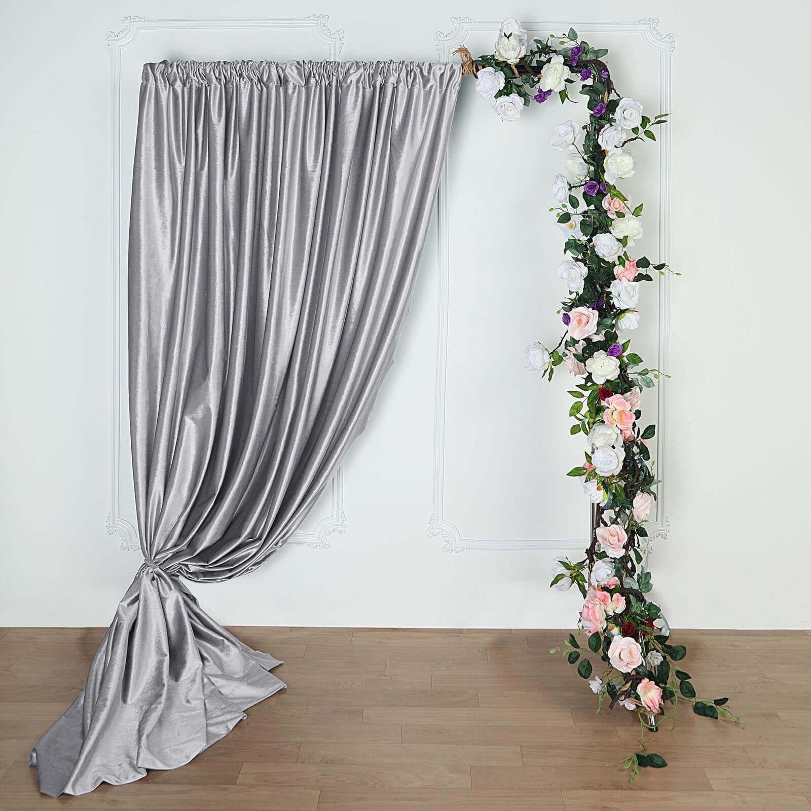 8ftx8ft Silver Premium Smooth Velvet Event Curtain Drapes, Privacy Backdrop Event Panel with Rod Pocket