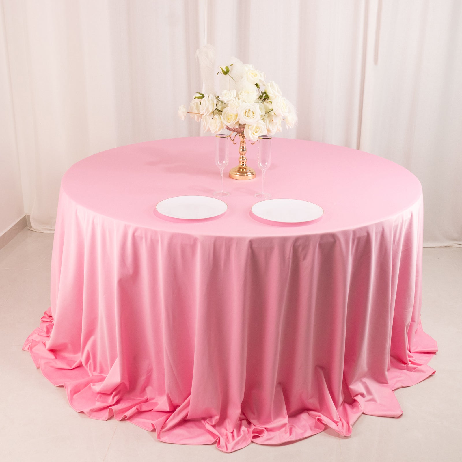 Premium Scuba Round 132 Tablecloth Pink - Wrinkle Free & Stain Resistant Seamless Table Cover