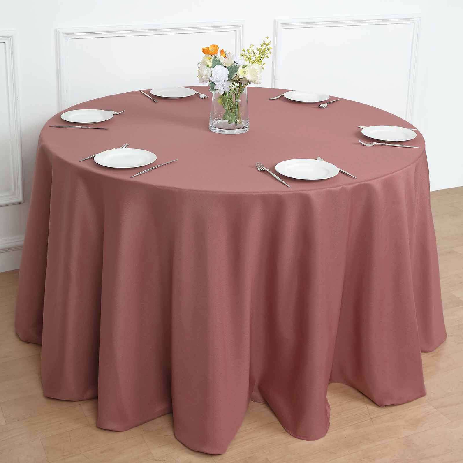 120 Cinnamon Rose Seamless Polyester Round Tablecloth for 5 Foot Table With Floor-Length Drop