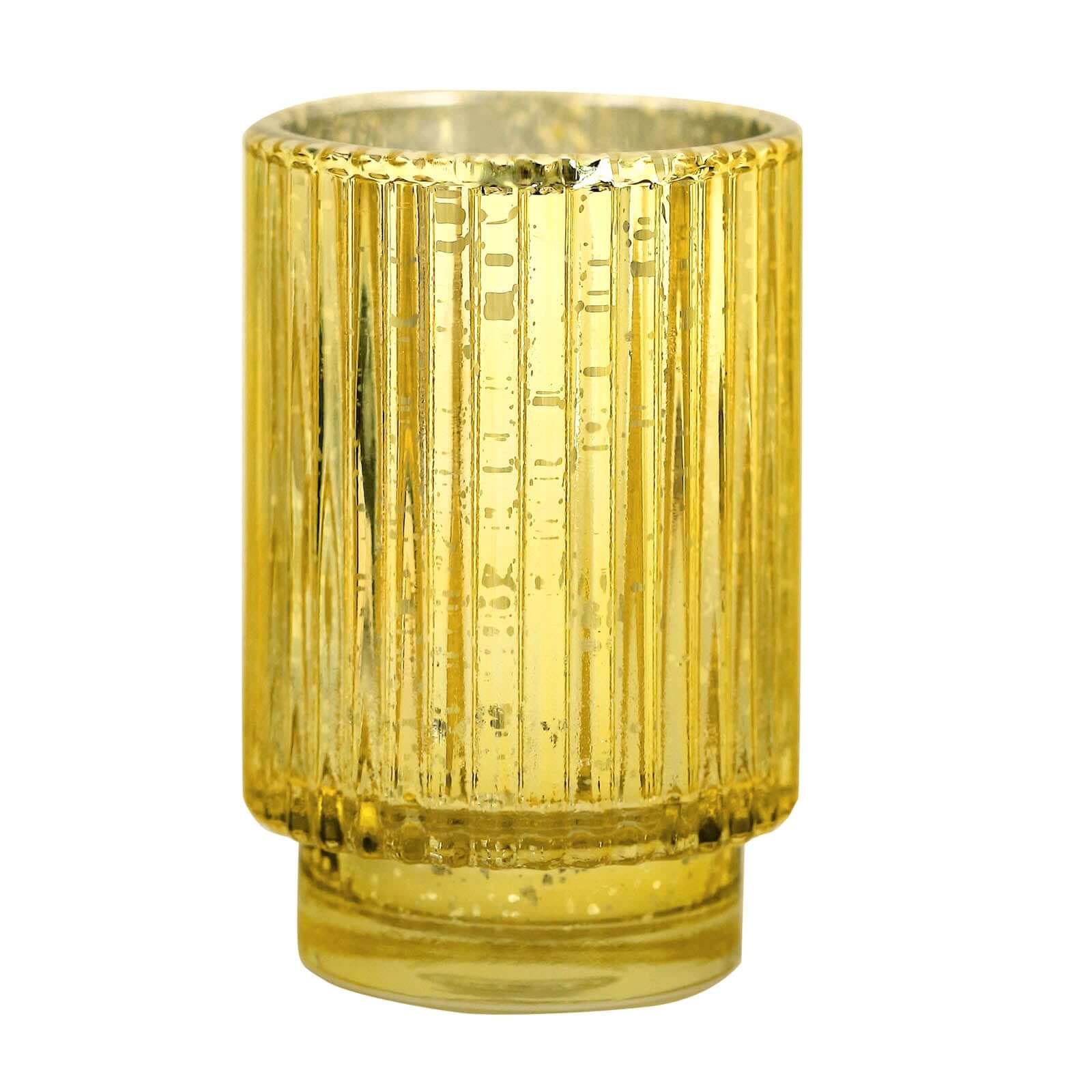 3-Pack Mercury Glass Hurricane Candle Holders Gold Wavy Column Design - Votive Pillar Vase 5