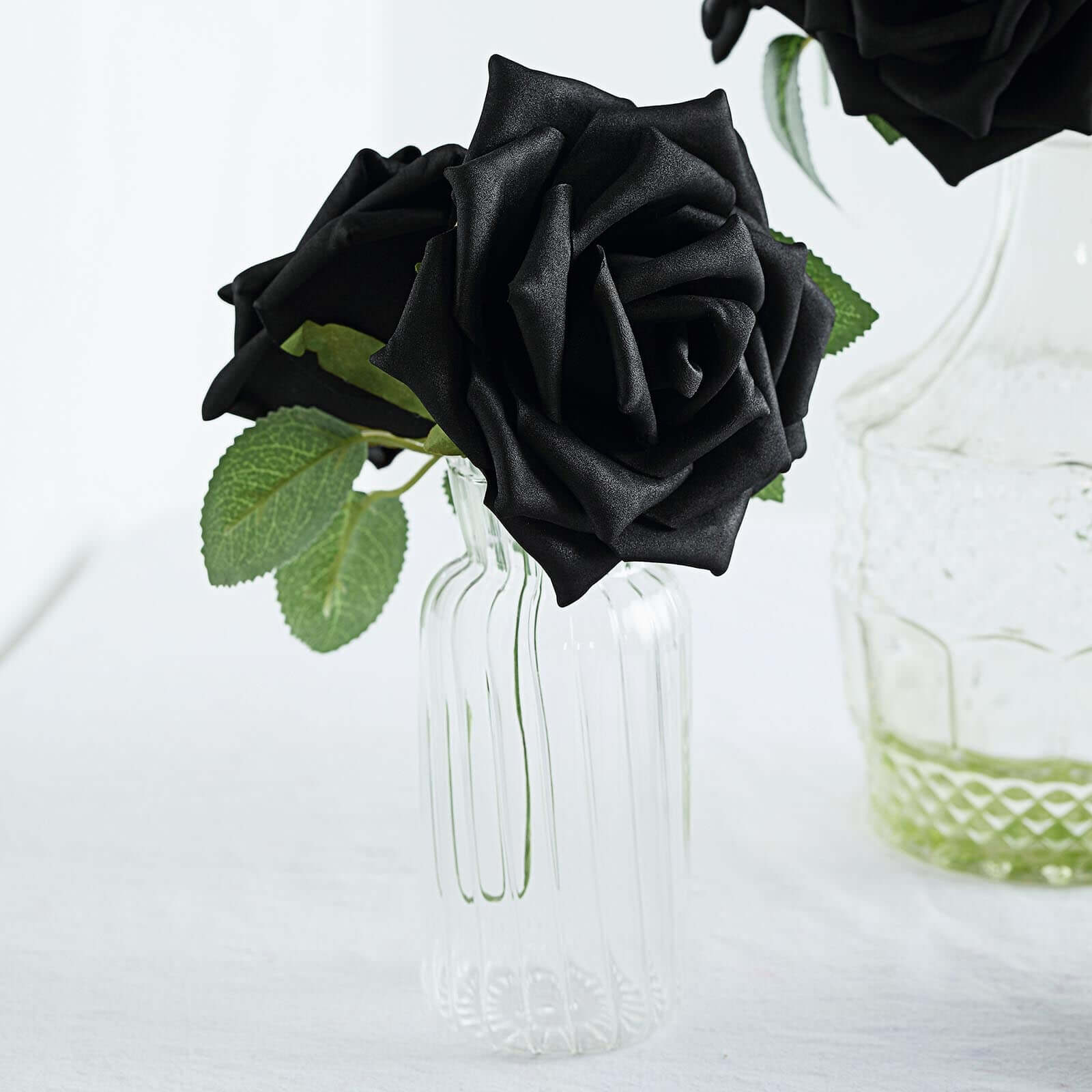 24 Roses 5 Black Artificial Foam Flowers With Stem Wire and Leaves