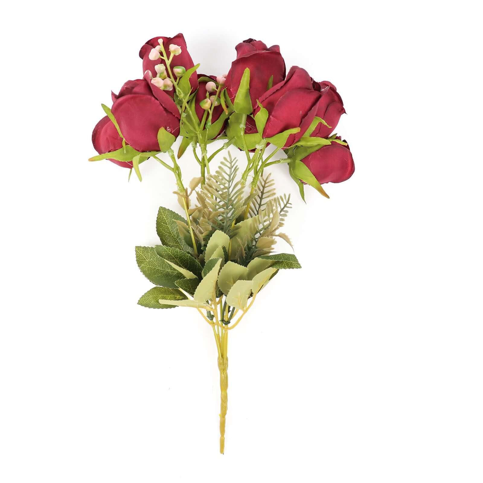 3 Pack 13 Burgundy Real Touch Silk Rose Bud Flower Bridal Bouquets, Artificial Floral Bush Arrangements