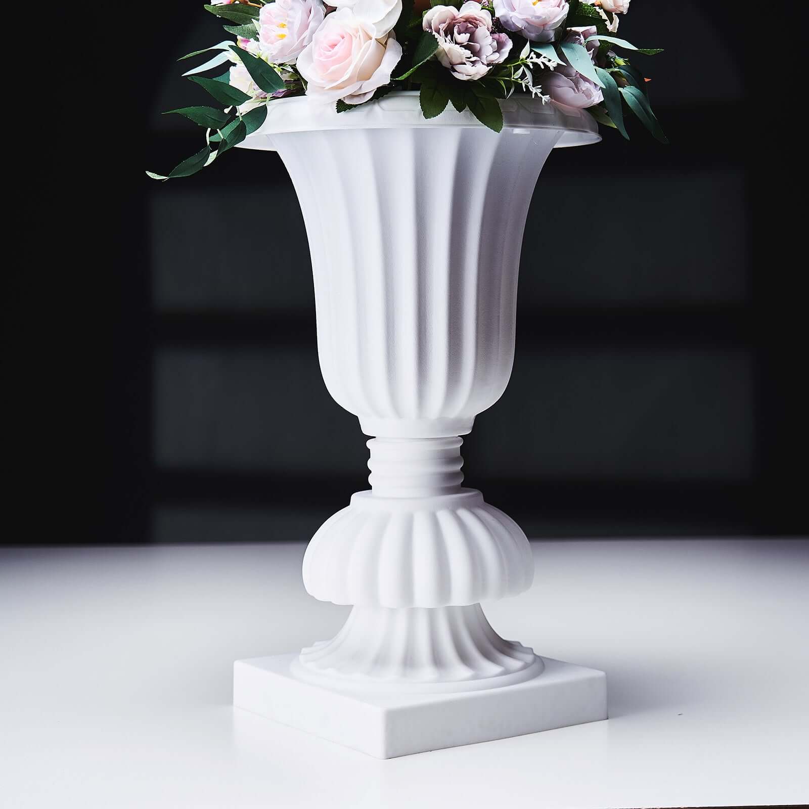 2 Pack 20 White Urn Planter, Floral Pedestal Flower Pot Plant Stand - PVC