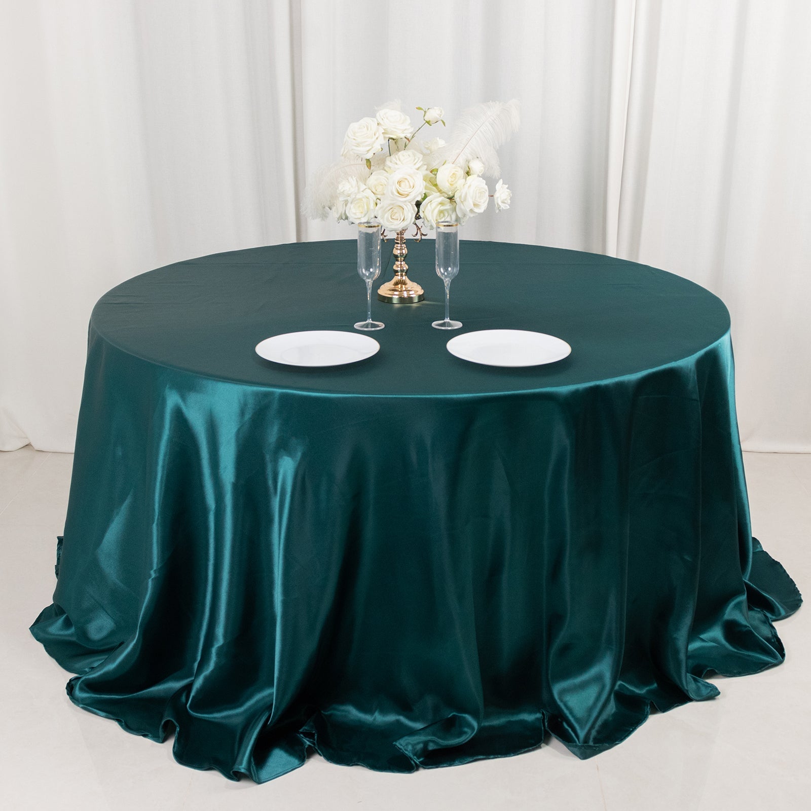 Satin 132 Round Tablecloth Peacock Teal - Stylish Seamless Table Cover