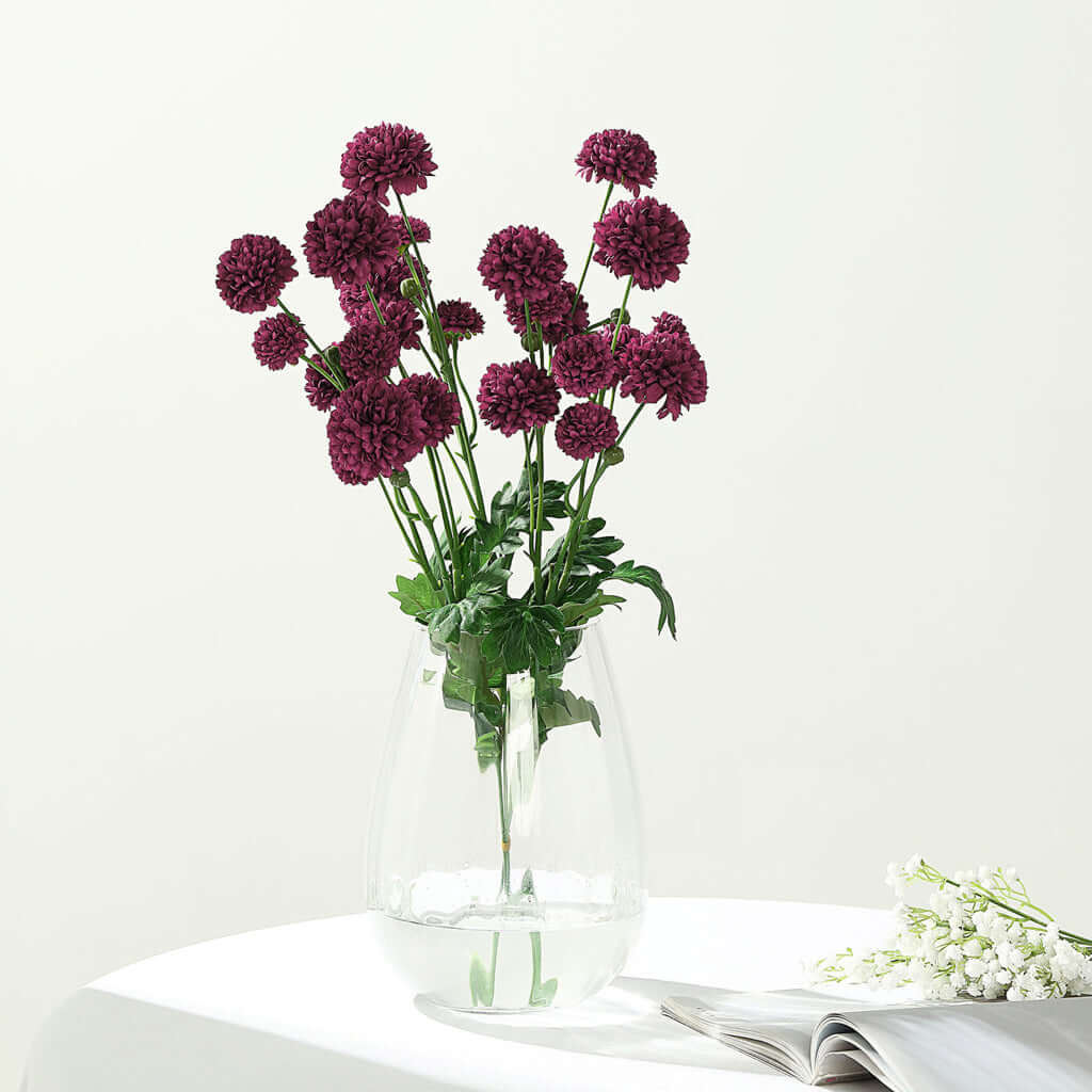 2 Bushes | 33 Burgundy Artificial Chrysanthemum Mum Flower Bouquets