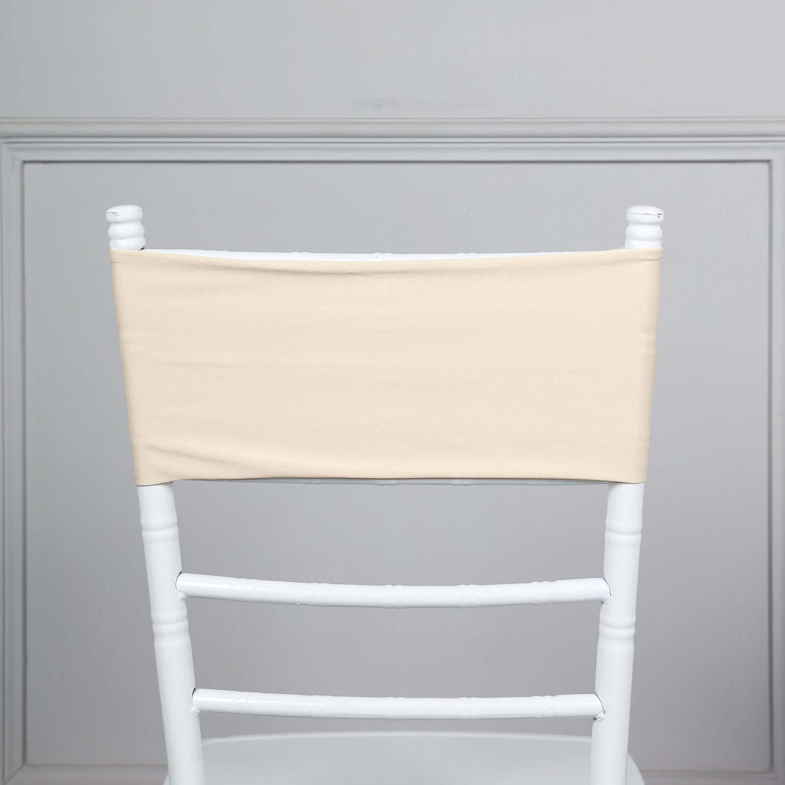 5 Pack Stretch Spandex Chair Sashes Beige - Fitted Finish Two Ply Heavy Duty Chair Bands 5x12