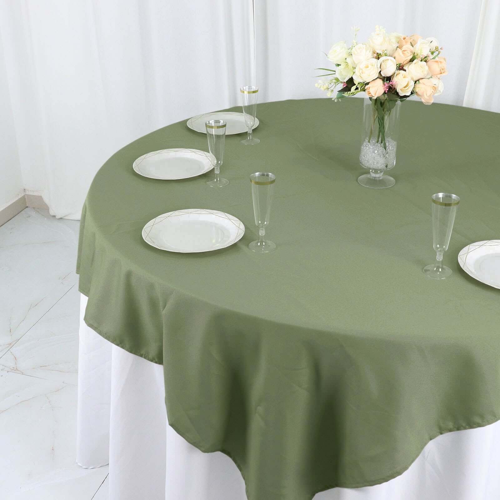 Polyester 70x70 Table Overlay Square Tablecloth Dusty Sage Green - Wrinkle-Resistant & Durable Table Cover