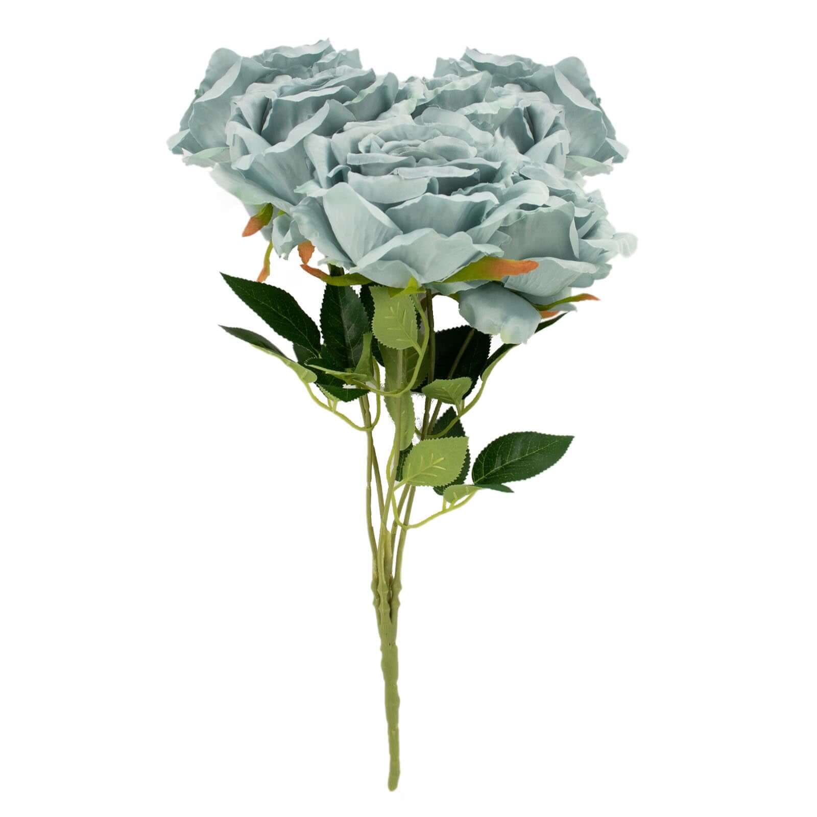 2 Bushes 17 Dusty Blue Premium Silk Jumbo Rose Flower Bouquet, High Quality Artificial Wedding Floral Arrangements