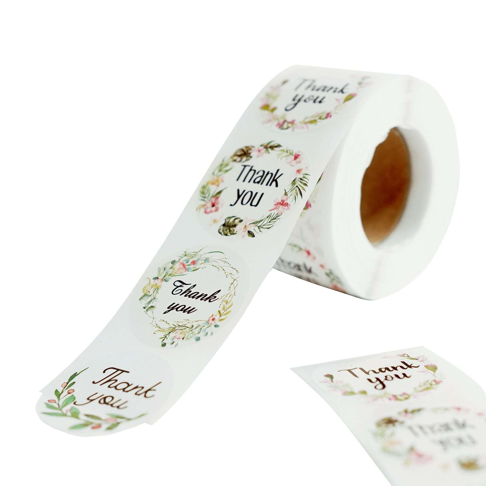 500Pcs 1.5 Thank You Black Print and Floral Design Stickers Roll, DIY Envelope Seal Labels - Round Assorted Designs