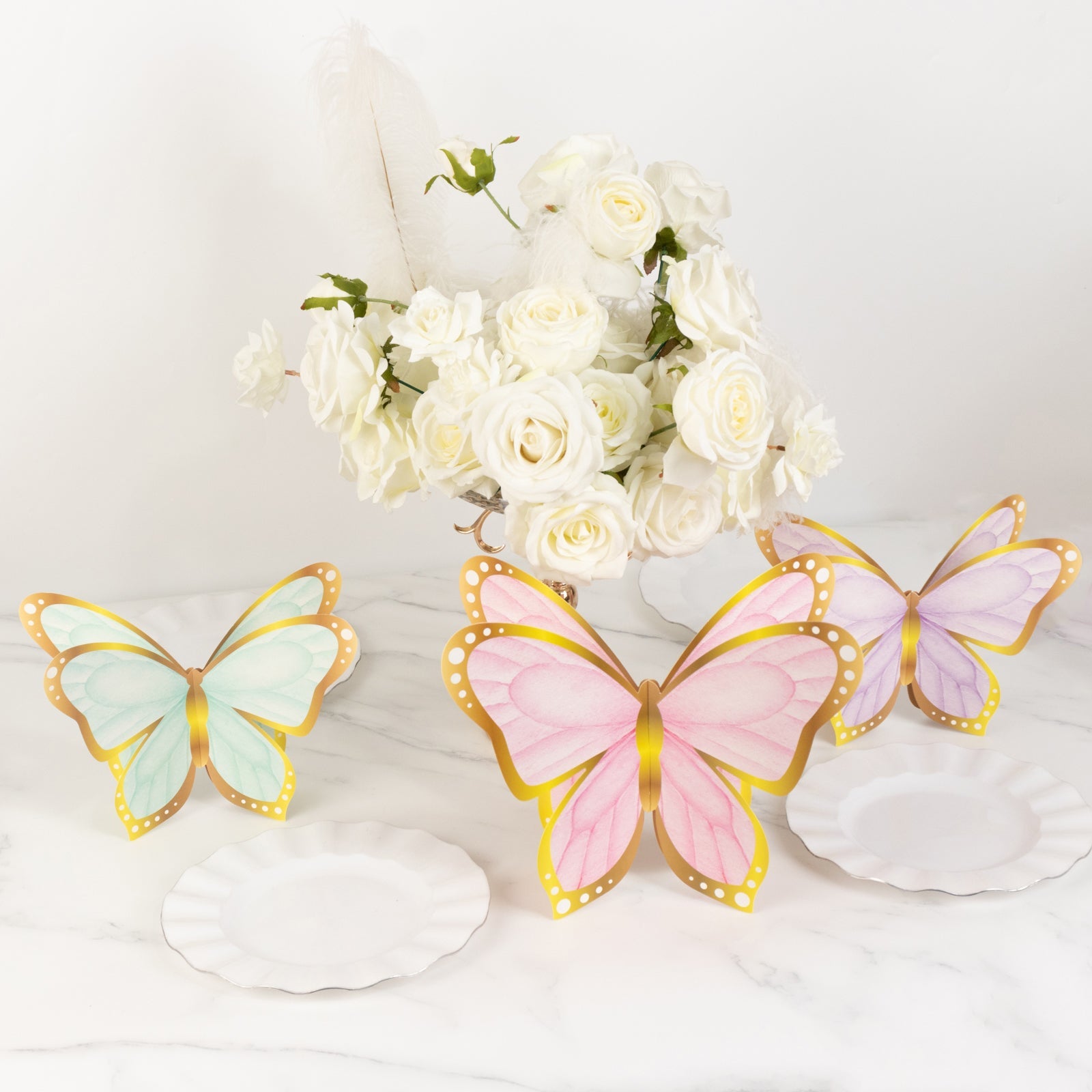 12 Pcs Cardstock Paper 3D Butterfly Table Centerpieces, Metallic Gold Foil Accents Pastel Color Party Decorations 10, 12