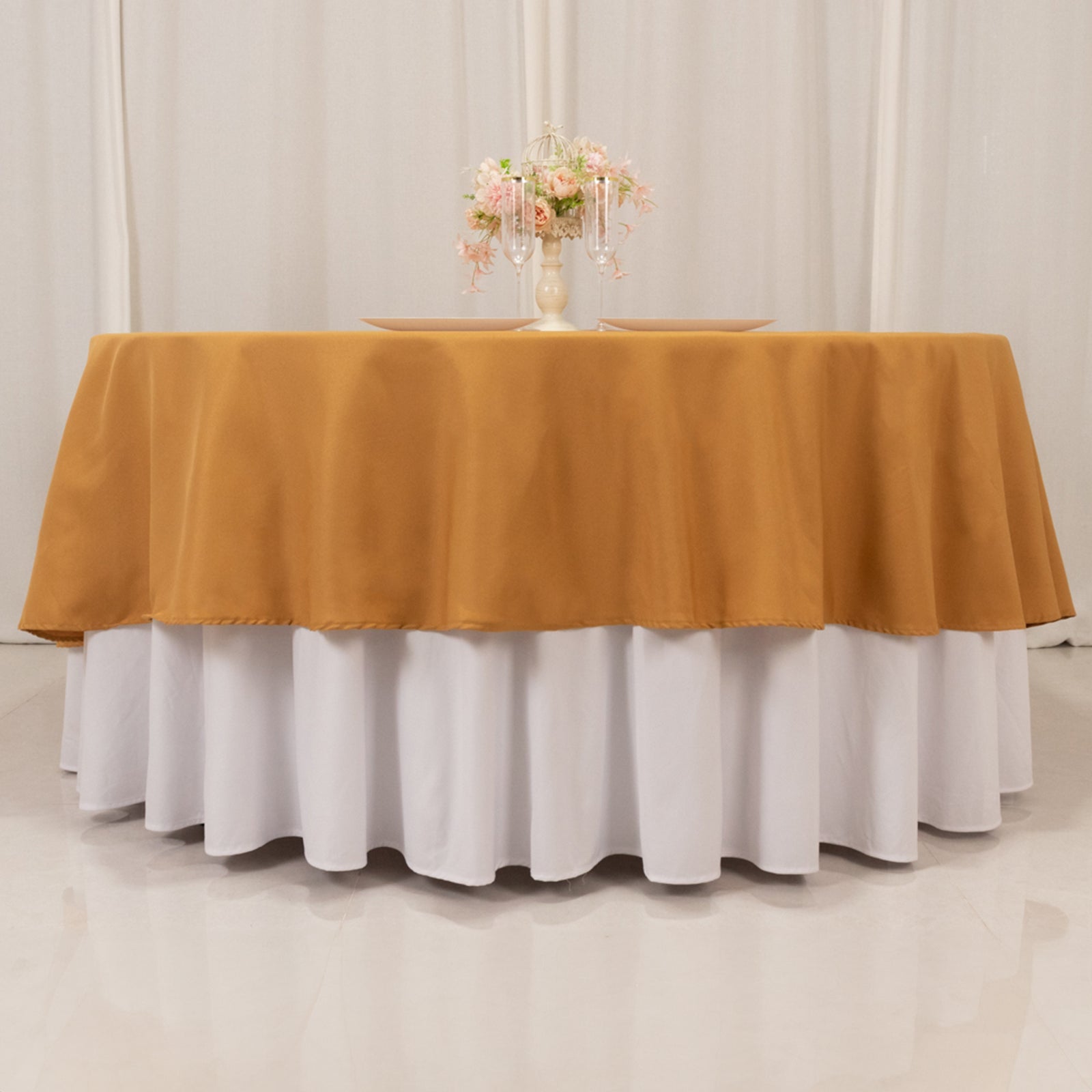 Premium Polyester 90 Round Tablecloth Gold - Stain and Wrinkle-Resistant 220GSM Table Cover for Weddings & Event Decor