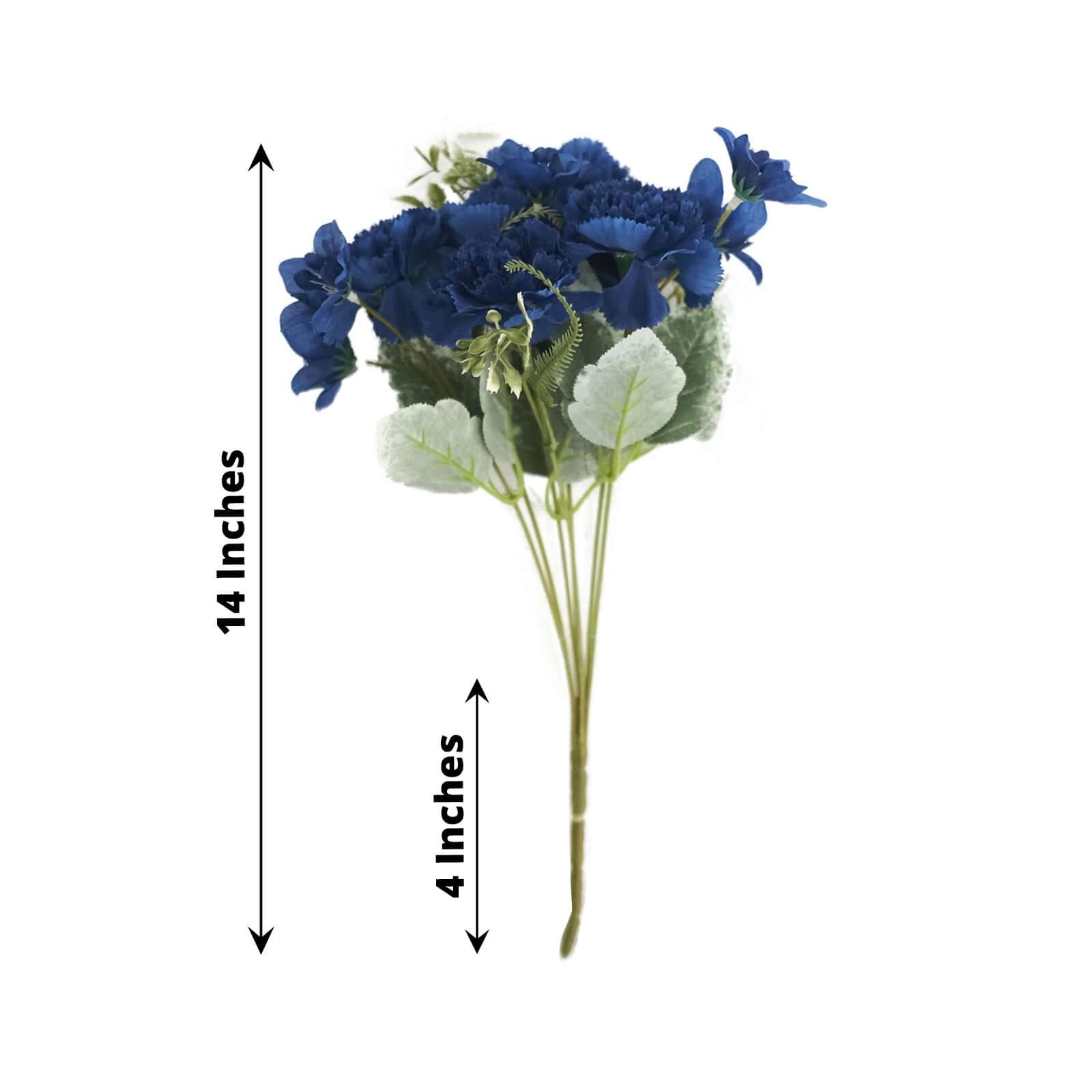 3 Pack 14 Navy Blue Artificial Silk Carnation Flower Arrangements, Faux Floral Bouquets Bushes