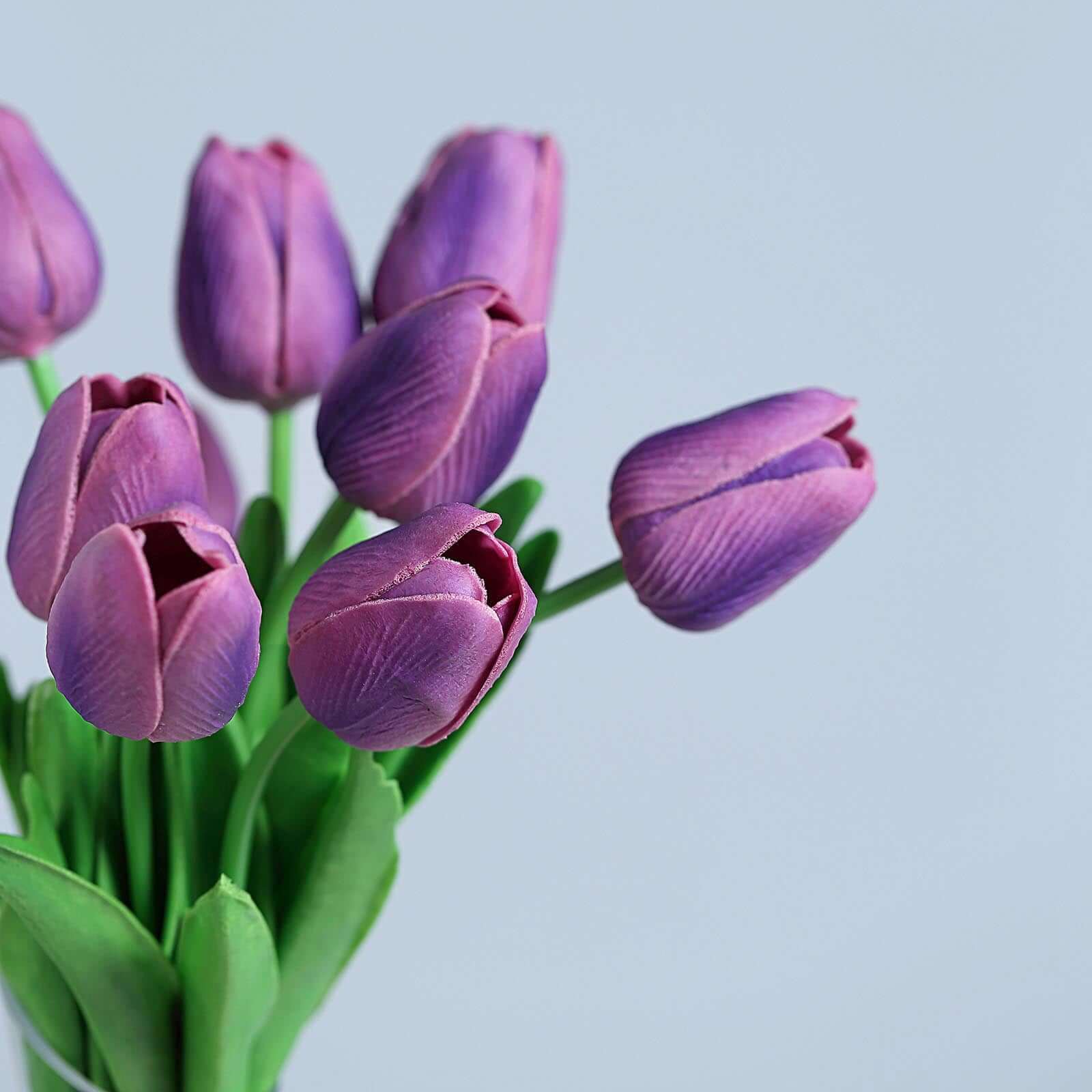 10 Stems 13 Eggplant Real Touch Artificial Foam Tulip Flowers